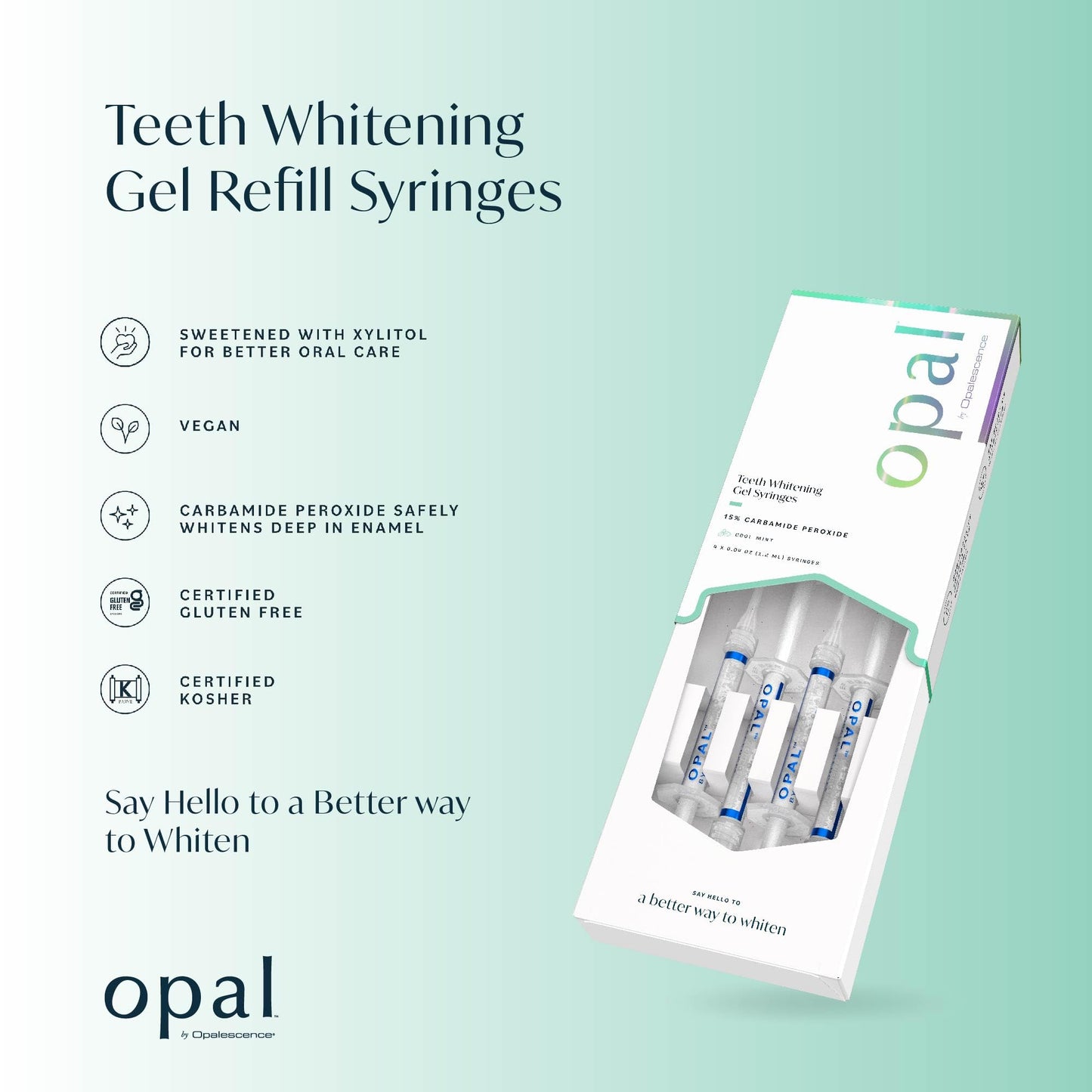 Opal by Opalescence 15% Home Teeth Whitening Gel - Refill Syringes - (1 Packs / 4 Syringes) - Carbamide Peroxide Deluxe Tooth Whitening Kit - Made by Ultradent Products - 5771-1