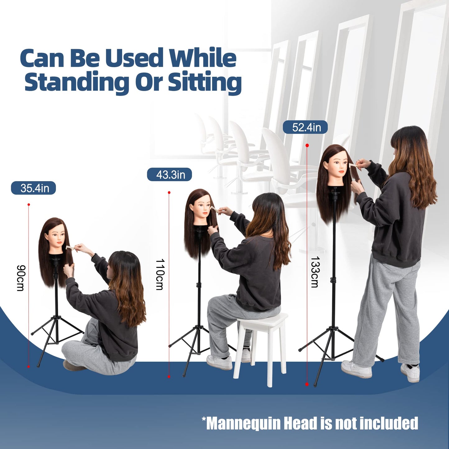 Goodofferplace GOODOFFER PLACE Wig Head Stand Metal Mannequin Head Tripod Stand Adjustable with Carrying Bag,30pcs T-PIN for Maniquins Head Manikin Head Training Canvas Block Head (Black)