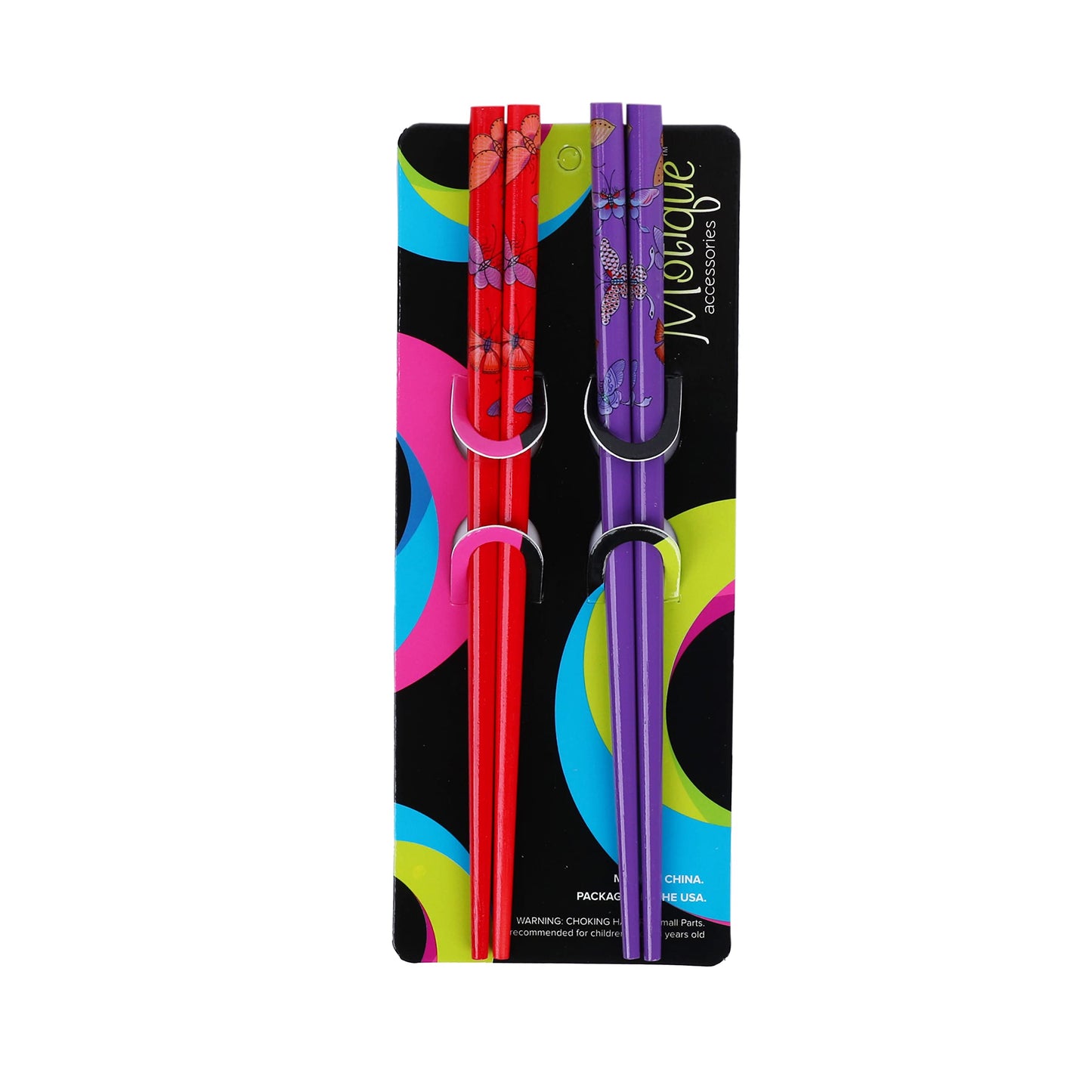 Set of 4 Hair Sticks Hair Chopsticks with Butterflies for Women - Red and Purple