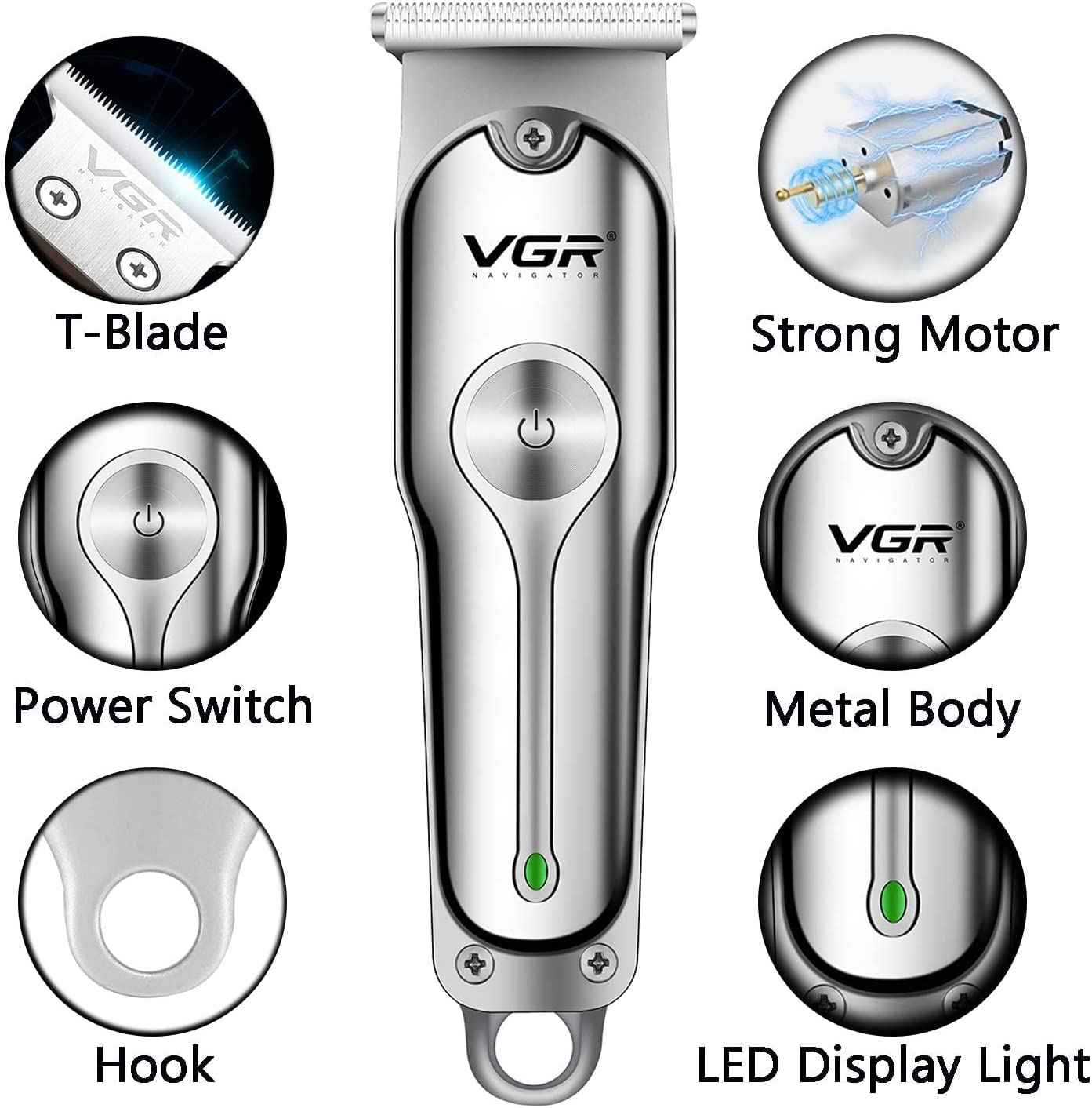 Electric Hairdresser, Cordless Close Cutting T-Blade Trimmer Kit for Family Cordless Grooming Kit (Silver)