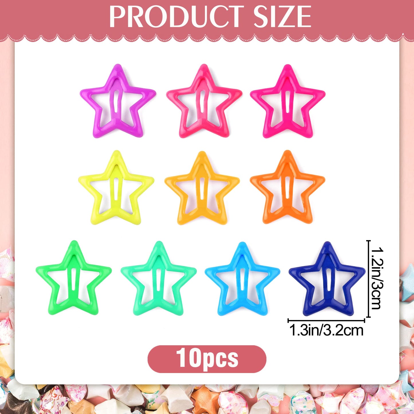 DRWSSR Star Hair Clip, 10pcs Colorful Star Hair Clips for Girls Metal Hair Accessories, Five-pointed Star Design, Multiple Colors, Easy to Wear, Good Gift