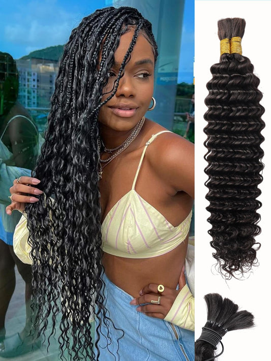 Human Braiding Hair 100g 14 Inch Deep Water Wave Bulk Human Hair for Braiding No Weft Bundle 12A Brazilian Virgin Curly Human Hair Extensions for Boho Braids Wet and Wavy Human Hair Braiding Hair