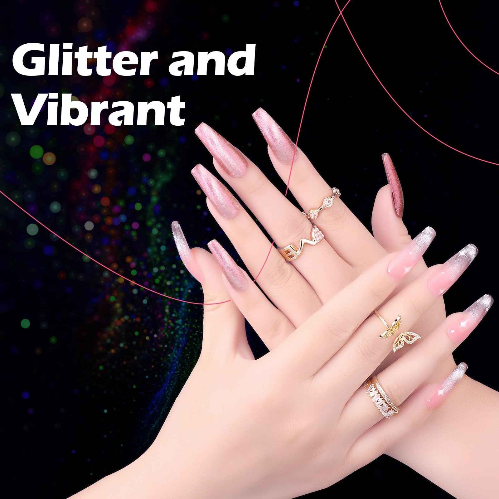 Clara Colors Cat Eye Gel Nail Polish Set - 12 Holographic Glitter Colors With Magnet, Romantic Galaxy Series, Long Lasting Soak Off UV LED