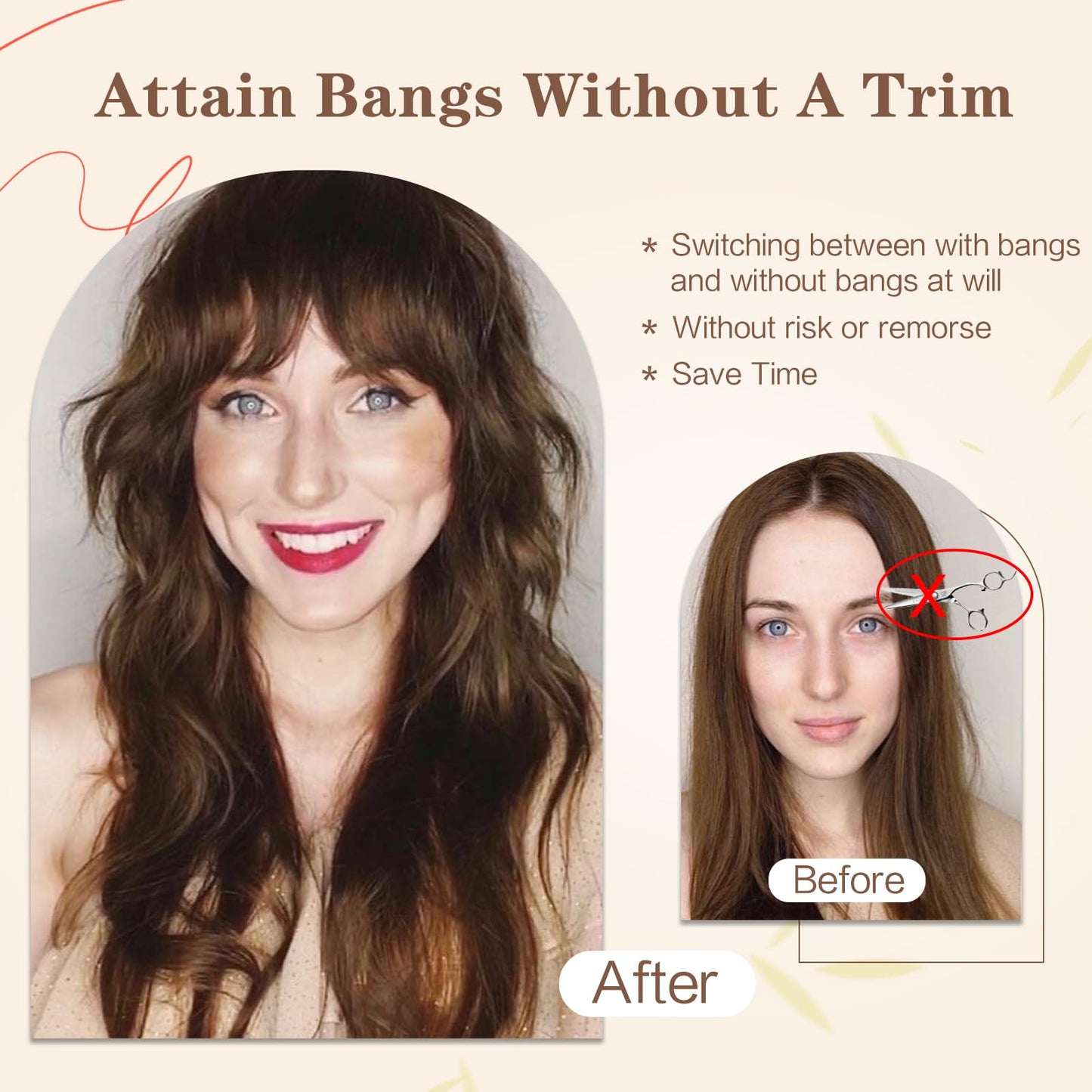 BUPPLER Clip in Bangs 100% Real Human Hair Pieces Wispy Dark Brown Fake Bangs Hair Clip on bangs for women Faux Bangs Clip in Hair Extensions with Hair Roller for Daily Wear