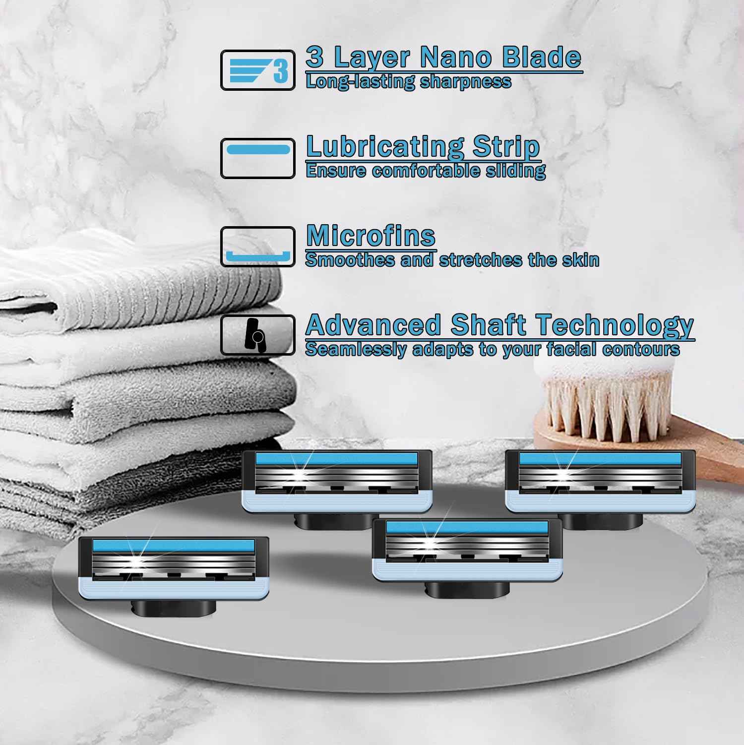 24 Count Razor Blades Refills Compatible with Mach 3, Replacemen Razor Blades with Lubrication Strip for Men