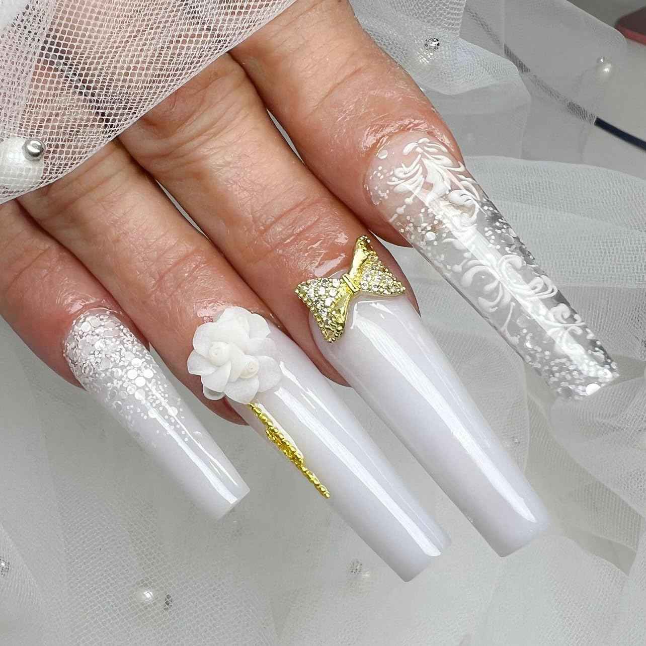 HaFloNa 3D Rose Acrylic Flowers Charms Handmade by Acrylic Powder - Short & Medium Size Set 24 Pcs 3D Flower Nails Art | Exquisite Floral Accents for Crafts and Designs Salo Deco (3 Roses)