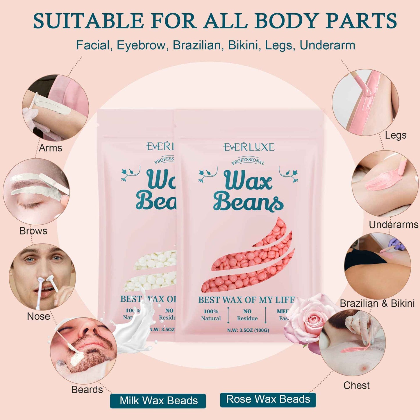 EVERLUXE Waxing Kit for Women Hair Removal with Silicone Wax Warmer Liner, Digital Waxing Machine Hard Wax Kit for Full Body, Arms, Legs, Face, Bikini, Brazilian Wax Kit for Women Men Sensitive Skin