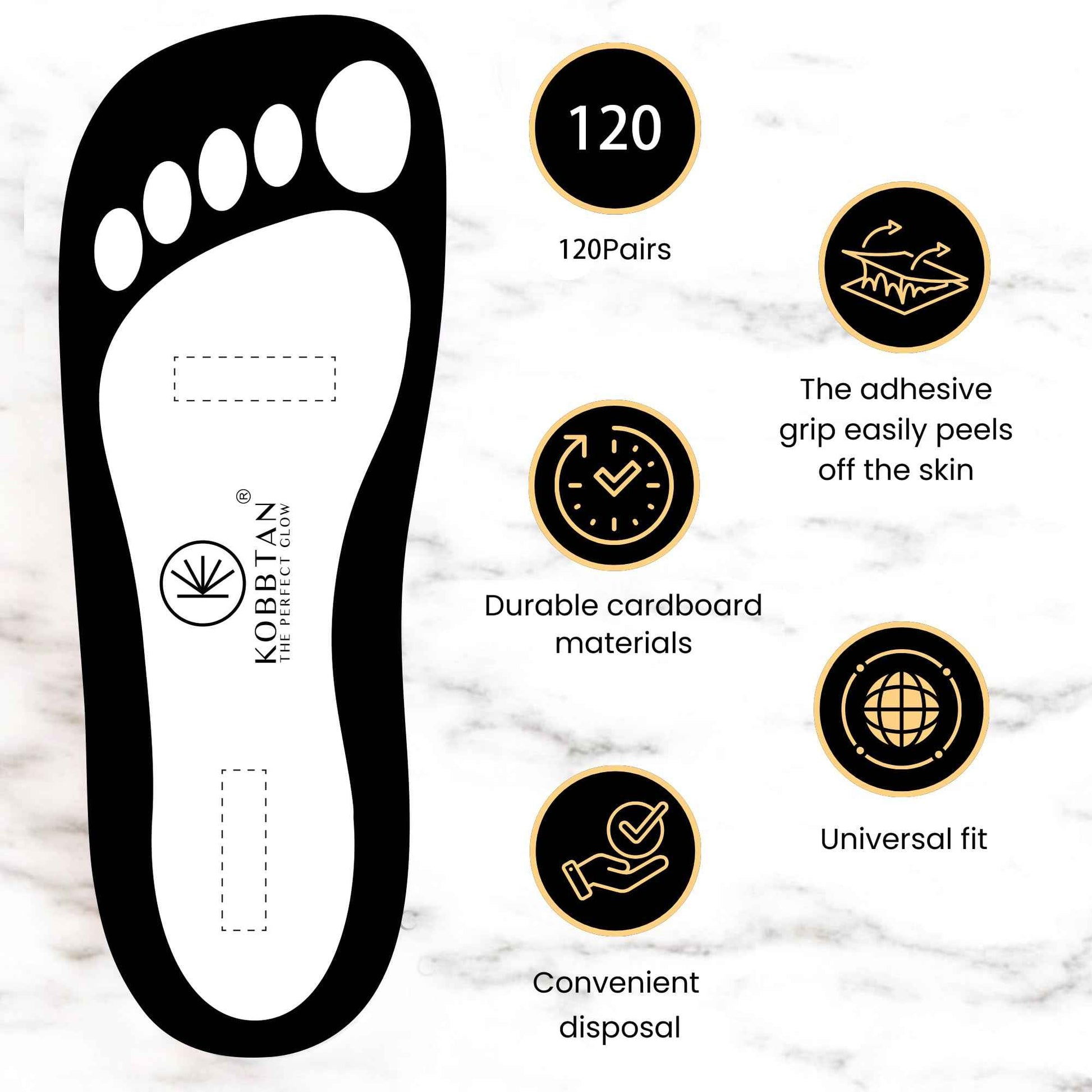 KobbTan 120Pairs Spray Tan Feet Pads Disposable & Economic for Spray tanning,Use in Tanning booth,Sunless Tanning at Home or Beauty Salon-Non Slip-Comfortable-Hygienic-Ultra Bronzing (Black)