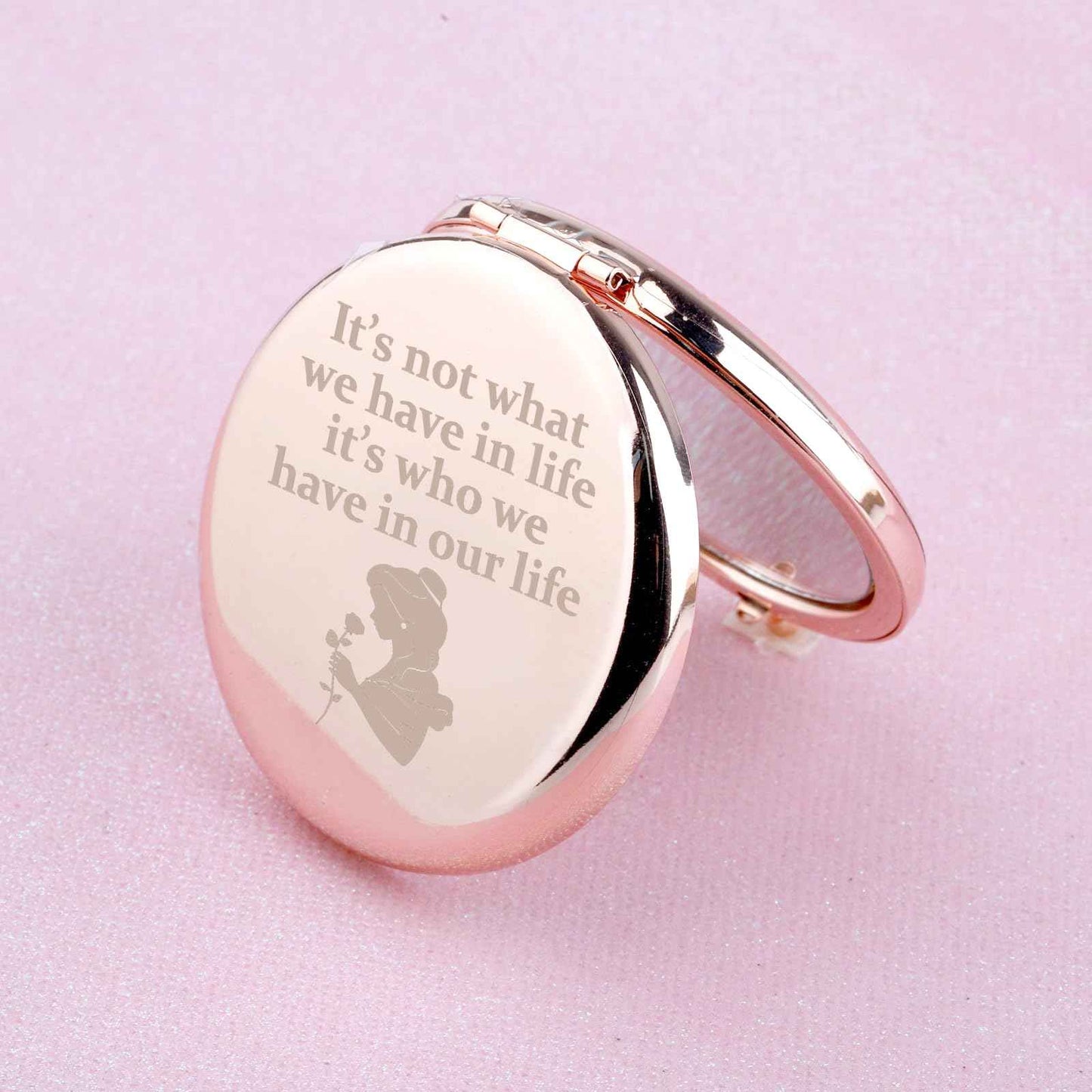 WUSUANED Beauty Fairy Movie Makeup Mirror It’s Not What We Have in Life It’s Who We Have in Our Life Jewelry Beauty Beast Fans Gift Princess Belle Fans Gifts (Belle Princess Mirror)