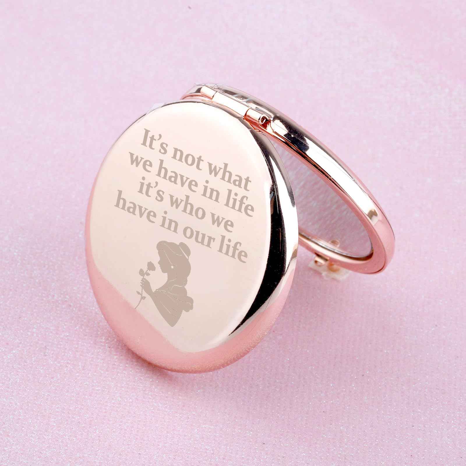 WUSUANED Beauty Fairy Movie Makeup Mirror It’s Not What We Have in Life It’s Who We Have in Our Life Jewelry Beauty Beast Fans Gift Princess Belle Fans Gifts (Belle Princess Mirror)