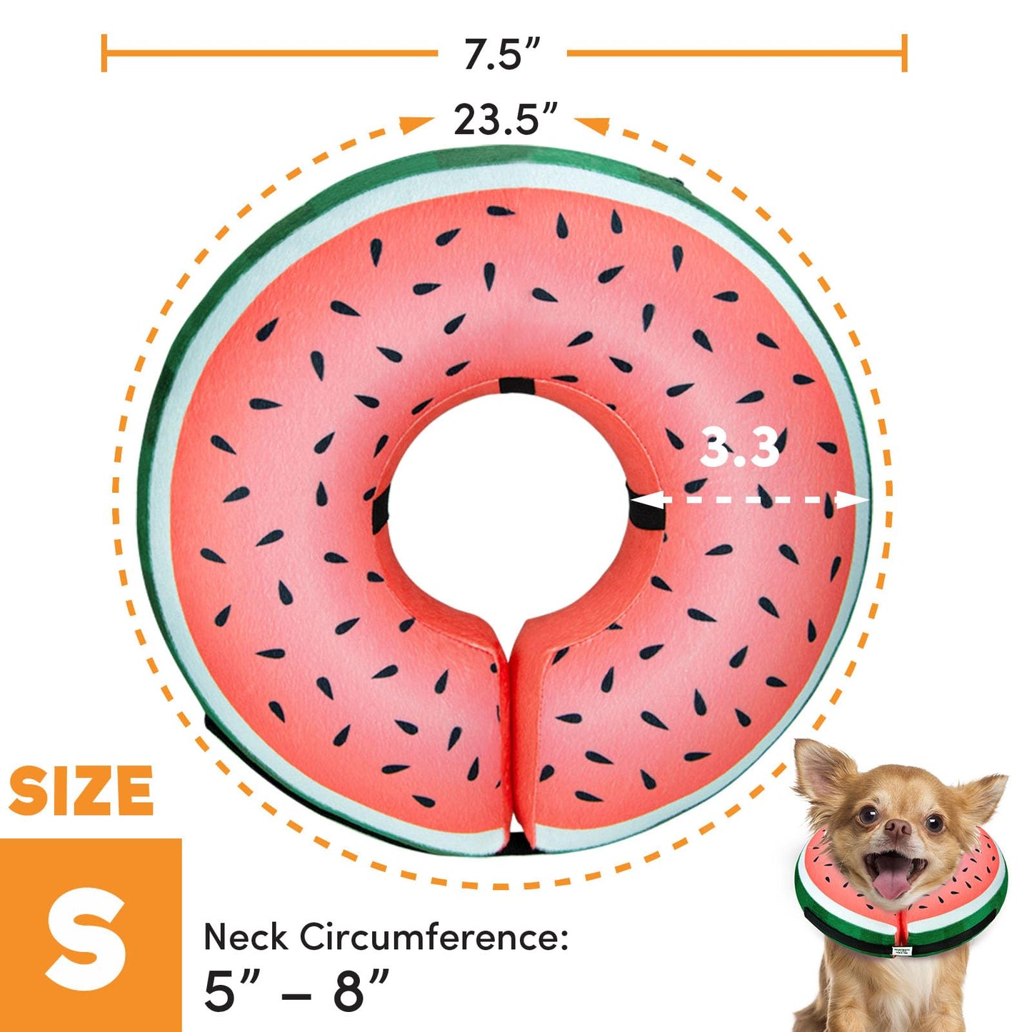 BENCMATE Protective Inflatable Collar for Dogs and Cats - Soft Pet Recovery Collar Does Not Block Vision E-Collar (Small, Watermelom)