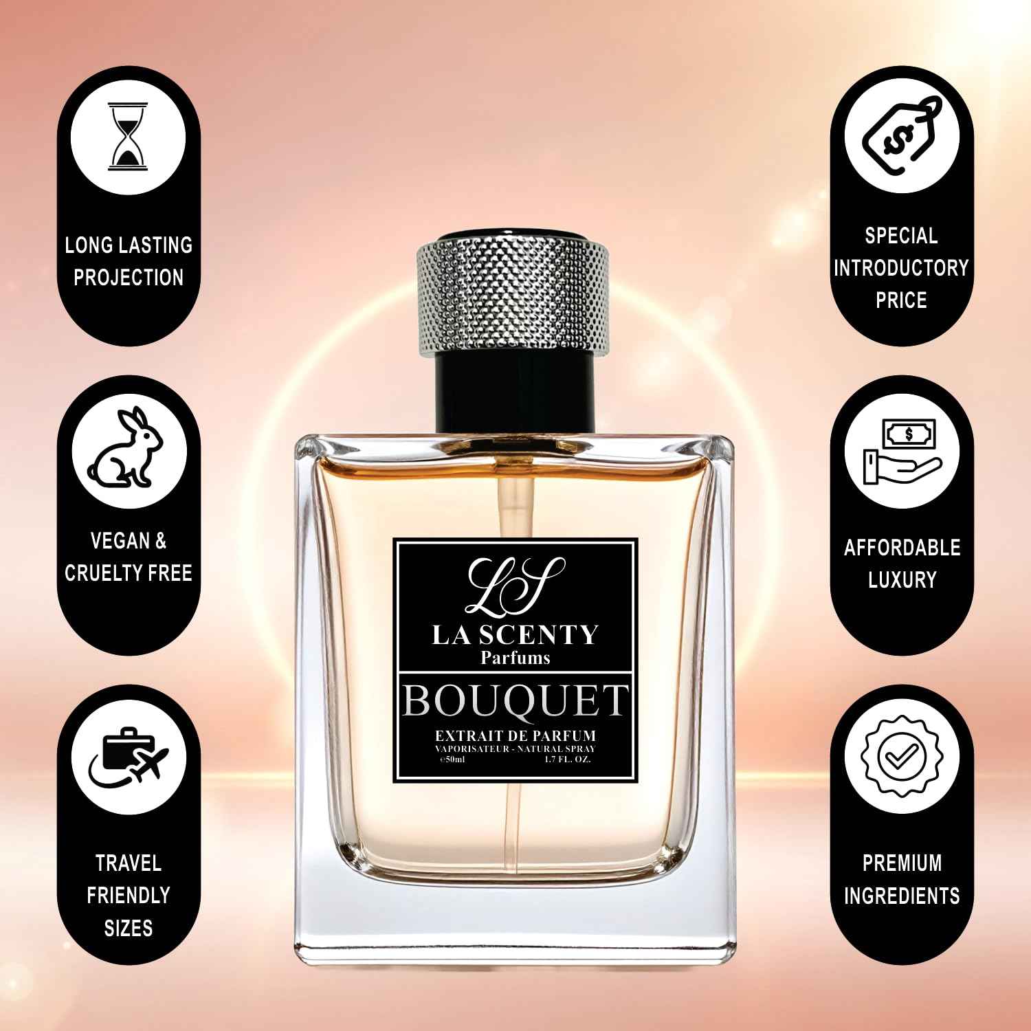 LaScenty Bouquet | Comparable to SUPREME BOUQUET for Women (1.7oz / 50ml) | Extrait de Parfum | Long-Lasting Floral Amber Musk Scent | Signature Luxury Fragrance