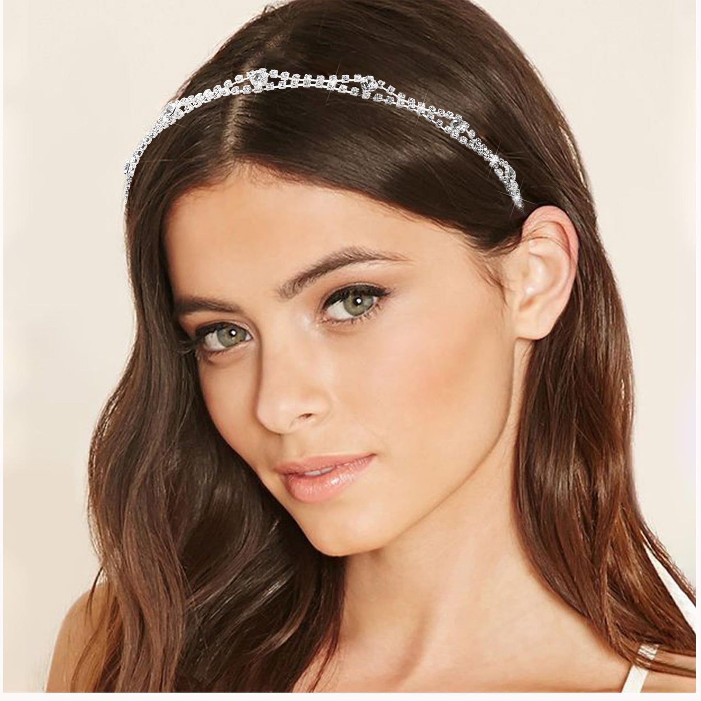 FULZTEY Bling Rhinestone Headband Elastic Silver Rhinestone Headpiece for Party Prom Boho Tiara Headband Glitter Diamond Hair Accessories for Women Girls