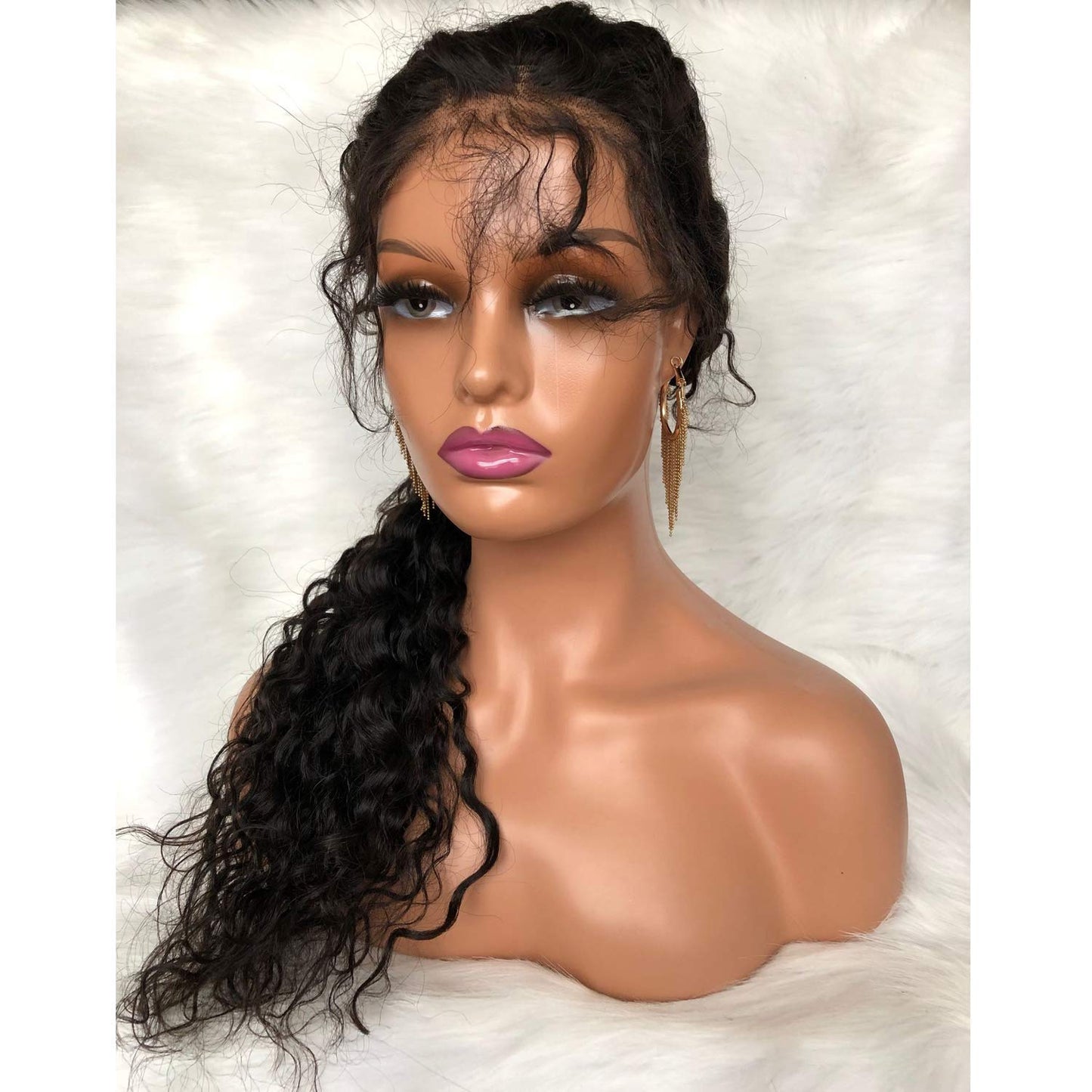 Voloria Realistic Female Mannequin Head with Shoulder Manikin PVC Head Bust Wig Head Stand with Makeup for Wigs Necklace Earrings Light Brown