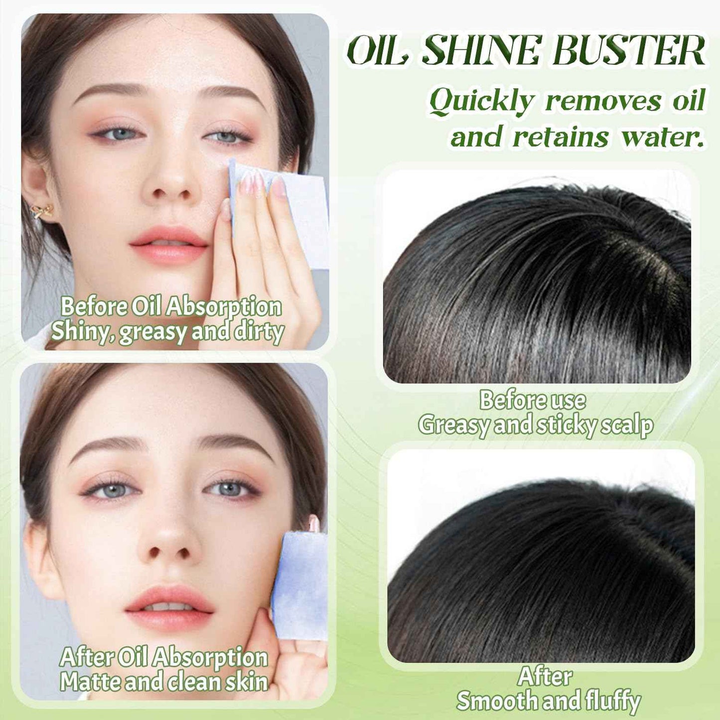 BOROLA Oil Blotting Paper for Face 200 Sheets Replacement Packs, Soft Absorbing Pads for Face Shine Control, Portable Oil Absorbing Tissues for Oily Skin, Design for Men & Women(Green)