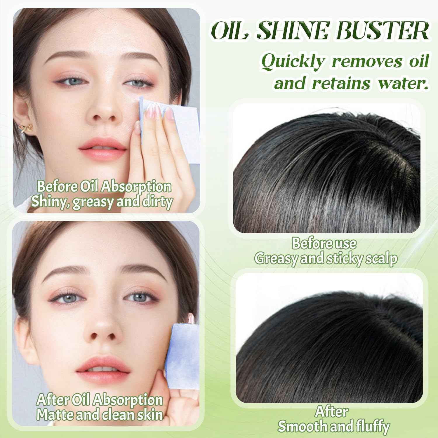 BOROLA Oil Blotting Paper for Face 200 Sheets Replacement Packs, Soft Absorbing Pads for Face Shine Control, Portable Oil Absorbing Tissues for Oily Skin, Design for Men & Women(Green)