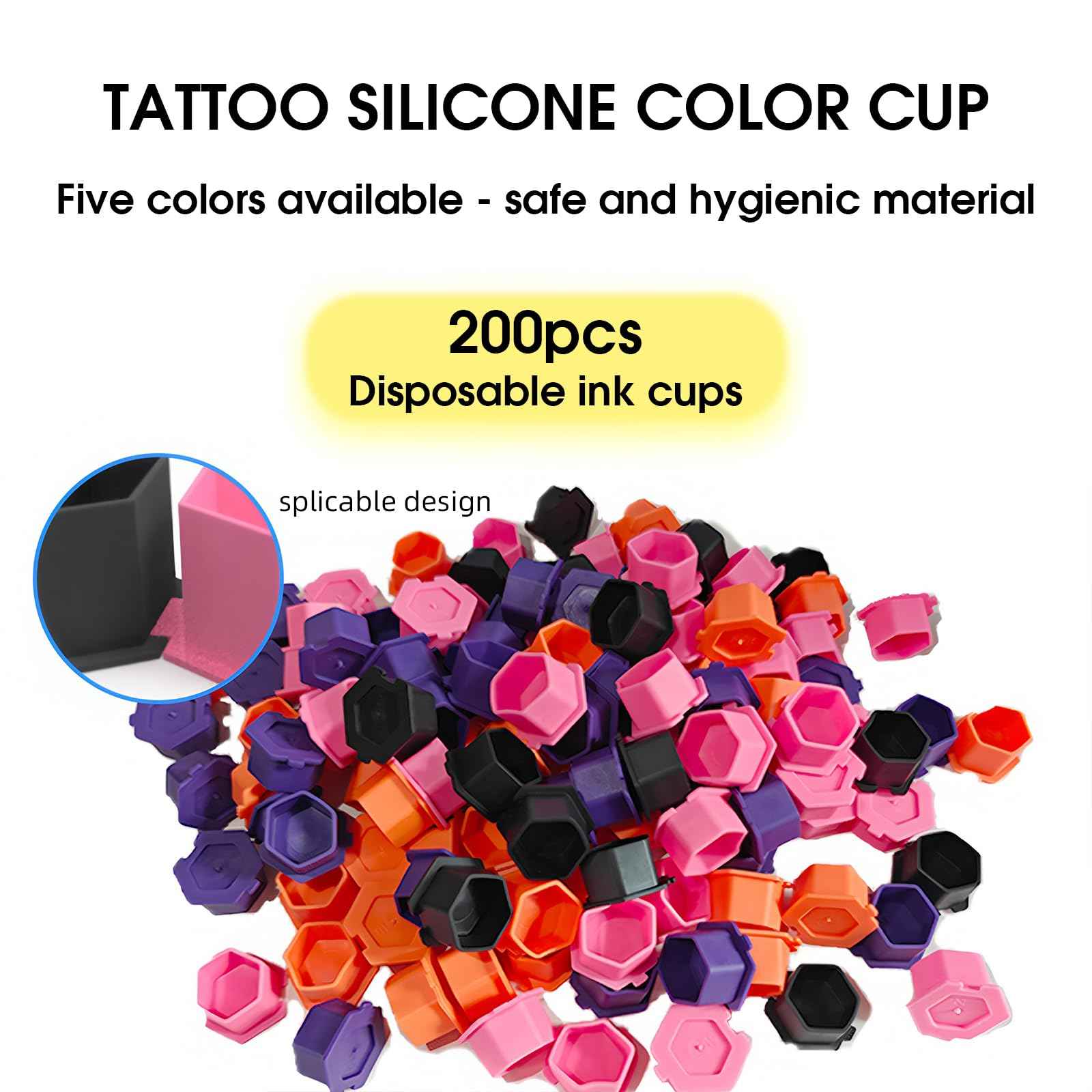 Tattoo Ink Caps Disposable Silicone Tattoo Pigment Cup 200Pcs/Set Tattoo Ink Holder Suitable for Tattooing Makeup Painting (Black)