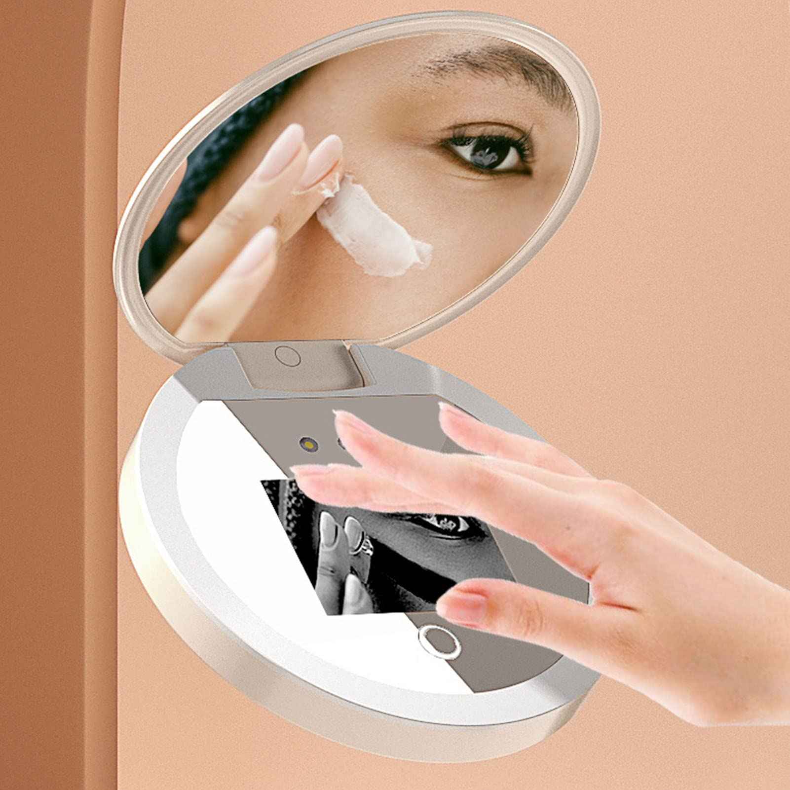 BONKZEBU Travel Mirror with Light,Intelligent Touch Control Brightness Adjustment Compact Mirror with Light,UV Camera Lens Testing Travel Mirror with Magnification,for Makeup Removal