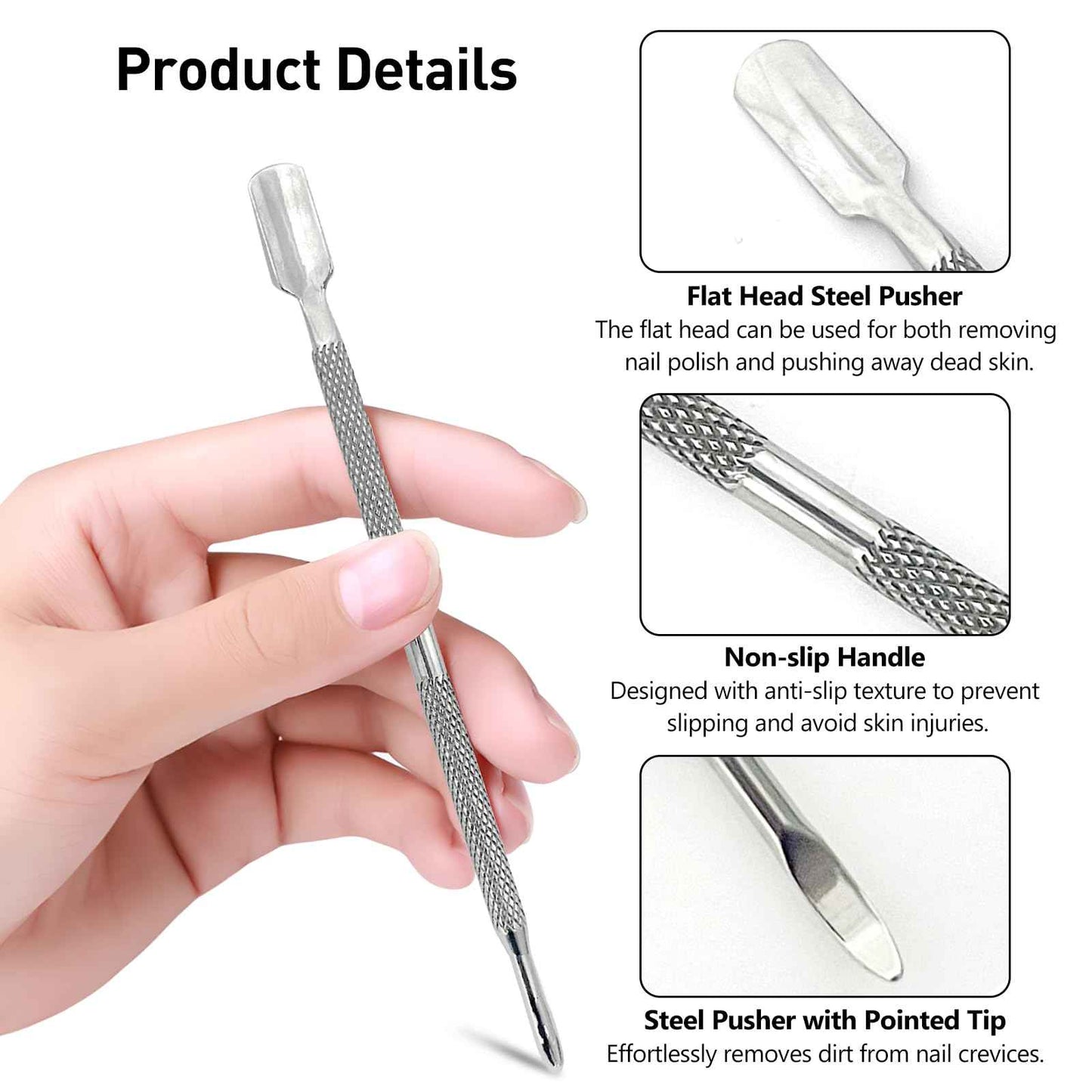 5-Piece Dual-Sided Cuticle Pusher Set - Professional Stainless Steel Manicure Pedicure Nail Care Tools