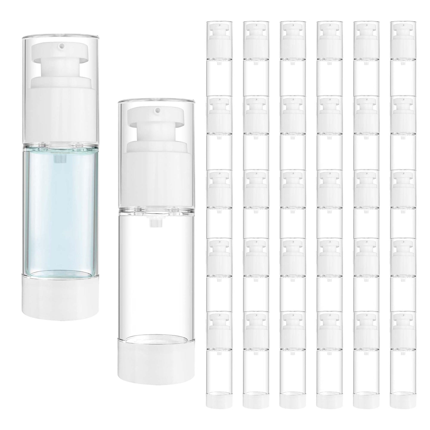 YEUIKERR 30 Pcs 1 oz Airless Pump Bottle Empty 30ml Clear Airless Cosmetic Cream Pump Bottle, Vacuum Plastic Refillable Travel Size Dispenser Bottles for Lotion Essential Oil Foundation Liquid