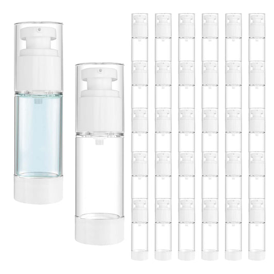 YEUIKERR 30 Pcs 1 oz Airless Pump Bottle Empty 30ml Clear Airless Cosmetic Cream Pump Bottle, Vacuum Plastic Refillable Travel Size Dispenser Bottles for Lotion Essential Oil Foundation Liquid