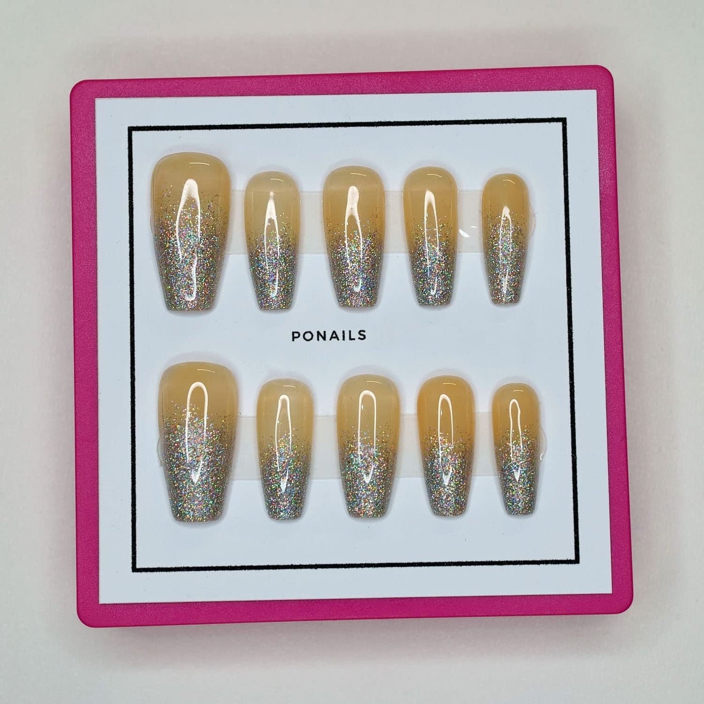 10 Pcs Handmade Press on Nails (Small, Holo French Neutral - Holo French Ombre Neutral Beige Jelly Nails/Short Coffin) A029S