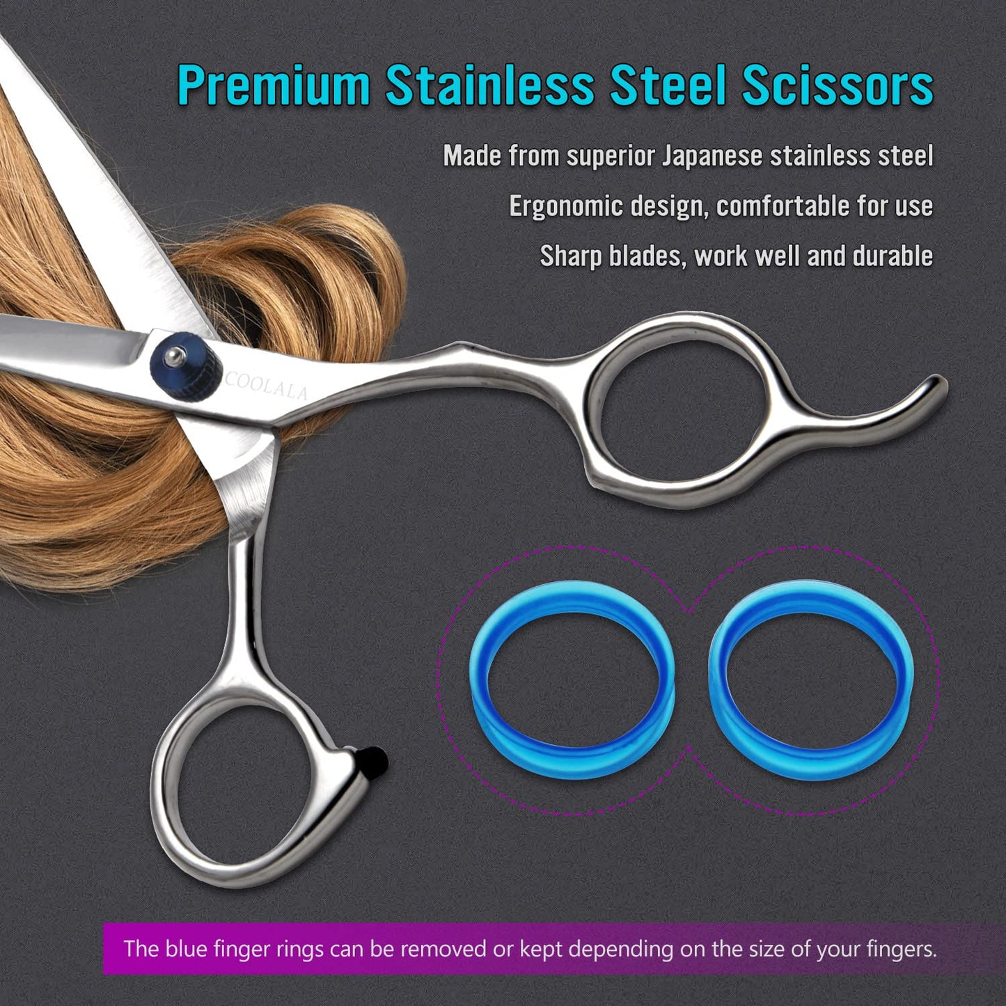 COOLALA Stainless Steel Hair Cutting Scissors 6.5 Inch Hairdressing Razor Shears Professional Salon Barber Haircut Scissors, One Comb Included, Home Use for Man Woman Adults Kids Babies