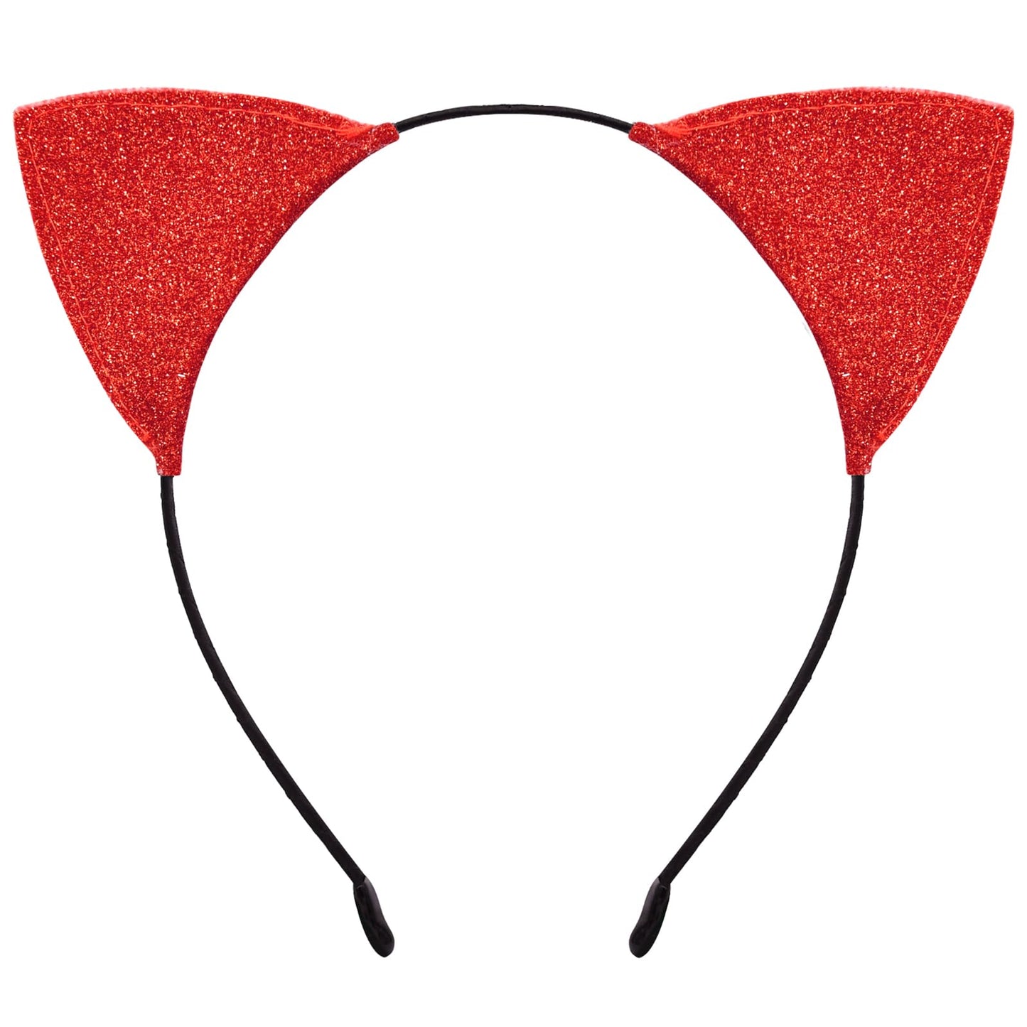 Cat Ears Headband for Women Girls - Cute Sparkle Glitter Hairband Halloween Cosplay Cat Costume Hair Accessories for Adult Kids Birthday Daily Wear Red