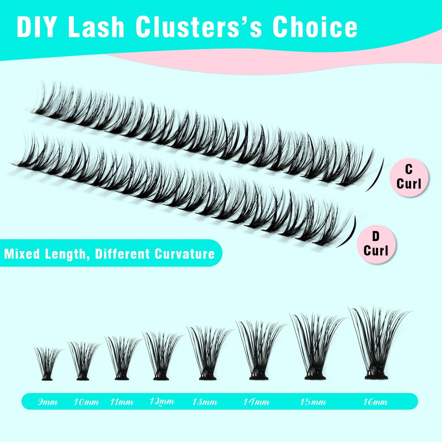 VAVALASH Lash Clusters 30D-0.07-C-9-16MM 300Pcs DIY Eyelash Extension 10D 20D 30D 40D 50D Individual Cluster Lashes Faux Mink False Lashes DIY Lash Extensions at Home 300PCS (30D-0.07-C,9-16MIX)