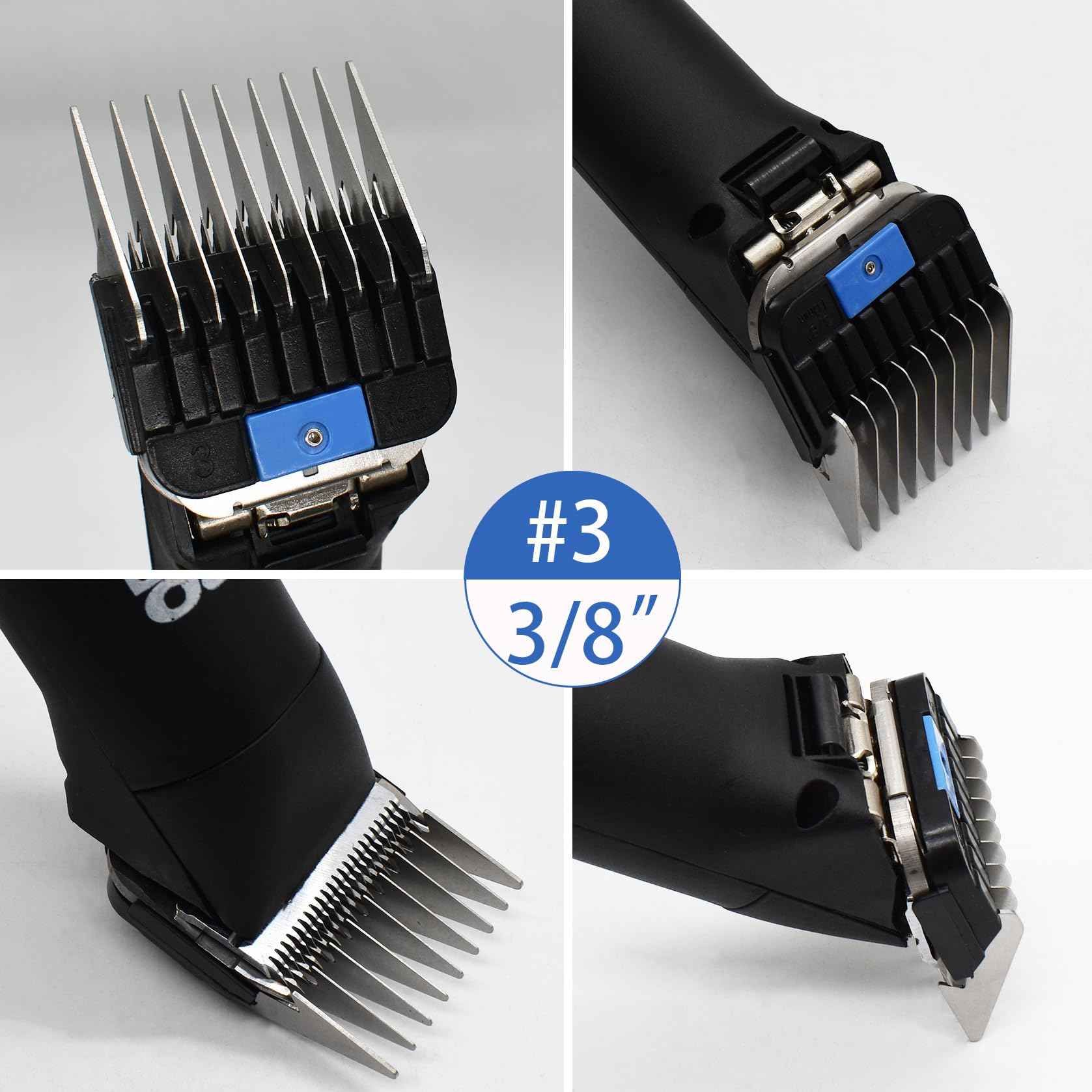 4 Pieces Animal Stainless Steel Attachment Guide Guard Combs for A5 Style Detachable Blade Pet Groomers, 1/8", 1/4", 3/8", 1/2" Compatible with Wahl KM Series Andis AG BG Oster A5 A6 Animal Clippers