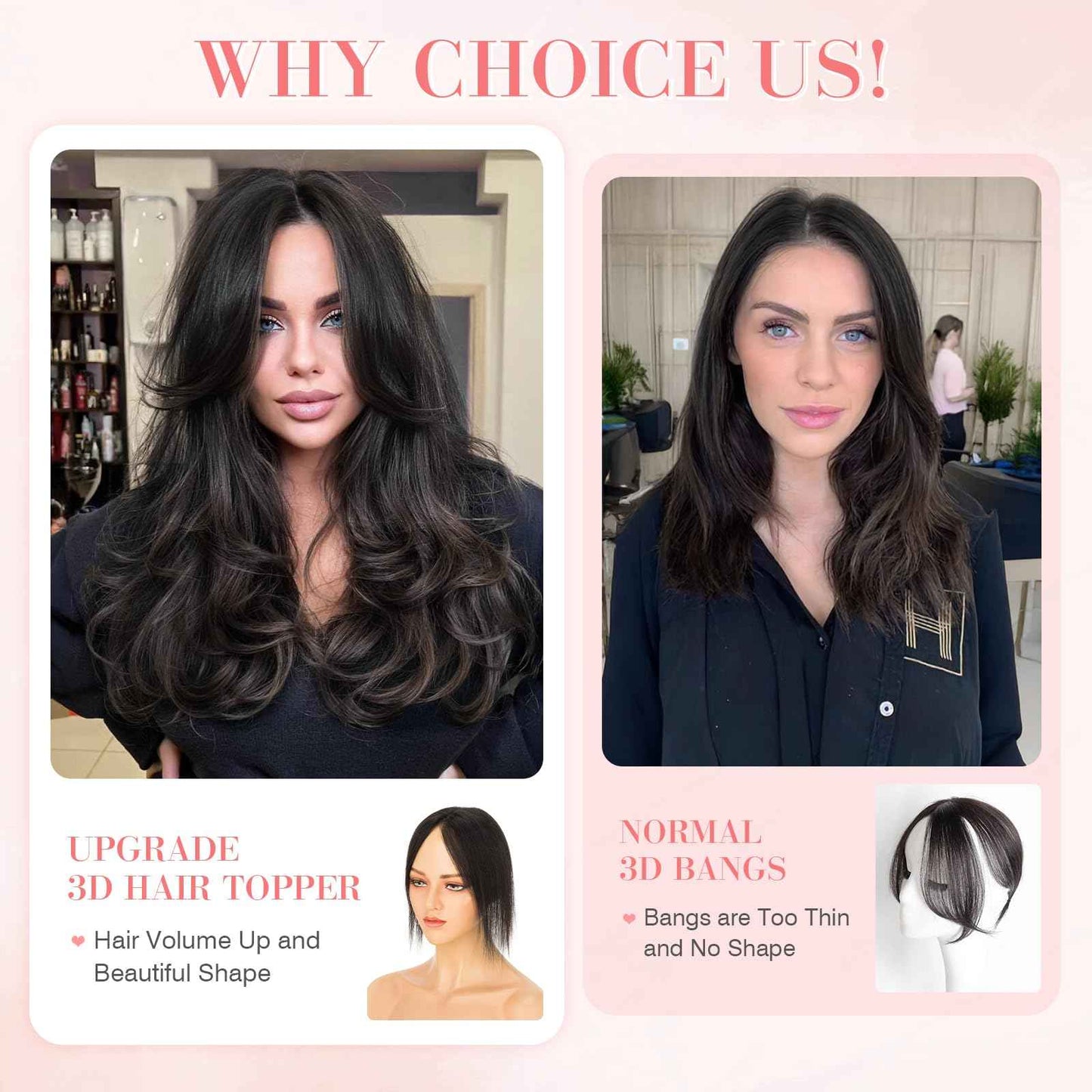 S-noilite Hair Toppers for Women Real Human Hair,Upgrade Base 360 3D Clip in Toppers for Women with Side Bangs HairPieces Clip on Bangs(Natural Black,11inch)