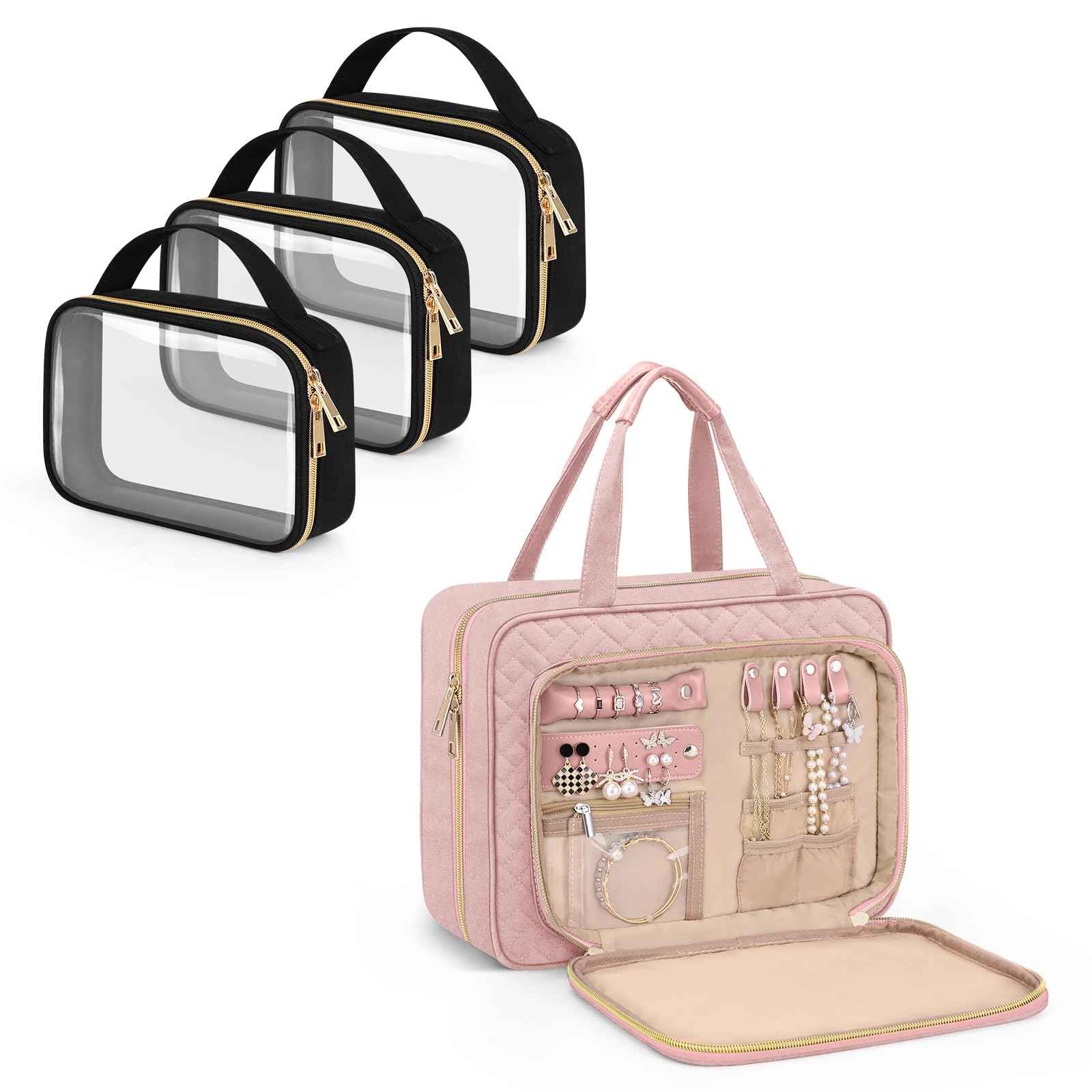 Wedama TSA Approved Toiletry Bag + Hanging Travel Toiletry Bag with Jewelry Organizer Compartment Large Makeup Bag for Travel Business Trips Camping Bathroom