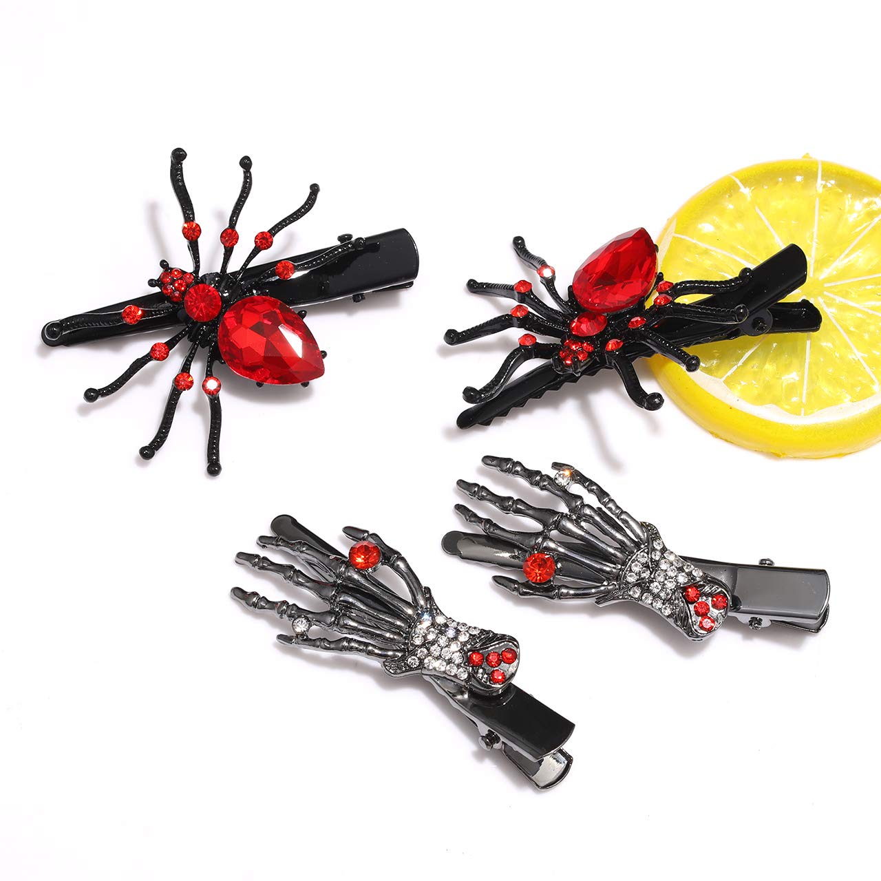 Halloween Hair Clips for Women Girl Halloween Skeleton Hands and Horror Crystal Spider Hairpin Hairwear for Halloween Party