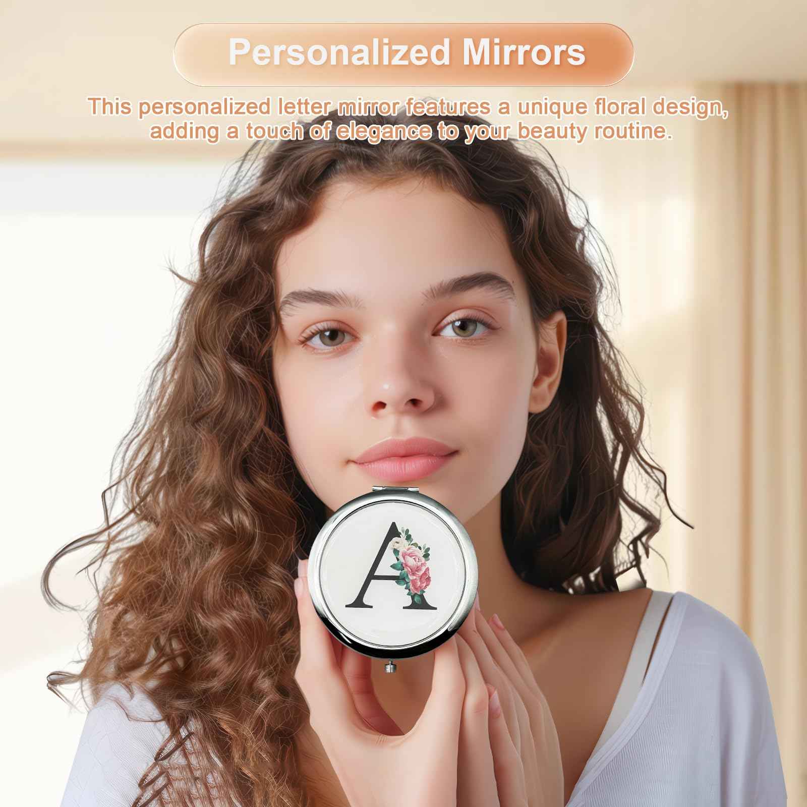 JEKUGOT Personalized Makeup Mirror Small Mirror Pocket Mirror Bride To Be Gifts Engagement Gifts Personalized Gift Mirrors A-Z Gifts for Women Birthday Gifts(M)