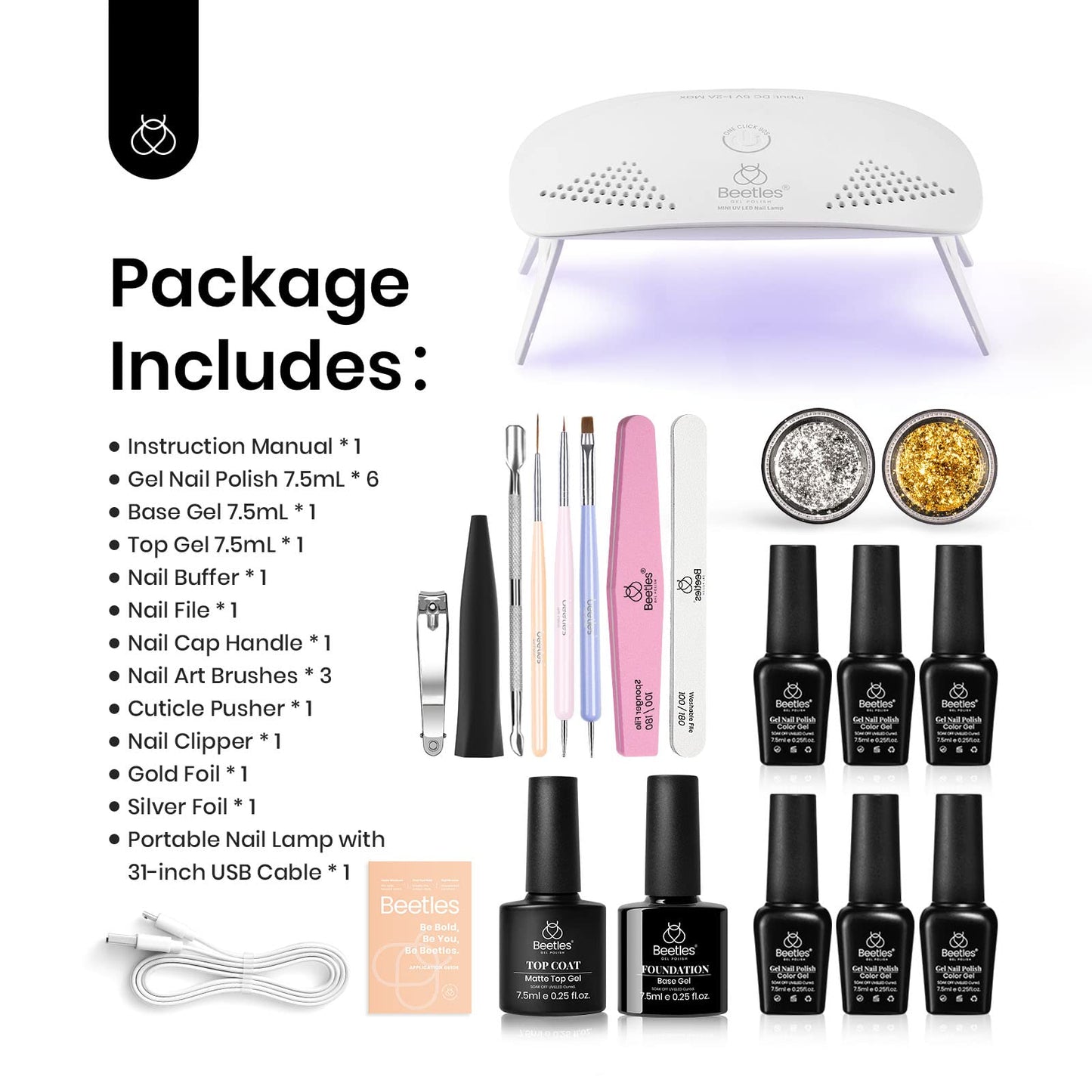 Beetles Gel Nail Polish Kit with U V Light, Gel Polish Starter Kit Soak Off Nude Gray Purple Mauve Light Pink LED Nail Lamp Base Gel Top Coat DIY Home Valentines Day Gifts for Her