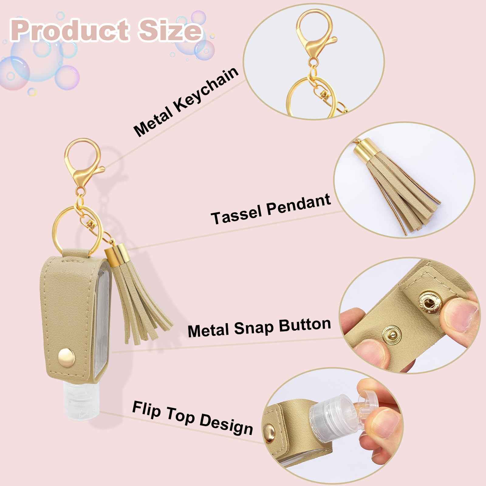 WATUNID 4 Pack Portable Travel Hand Sanitizer Keychain Holder with Funnel, Small Leather Empty Travel Size