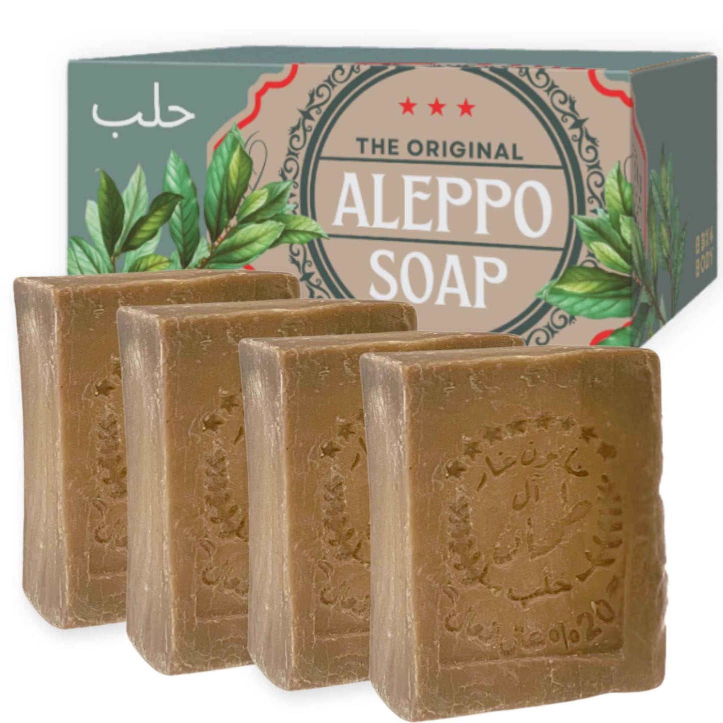 Aleppo Soap Bar,%20 Laurel Oil%80 Virgin Olive Oil, Natural Handmade, Crafted using the Original Ancient Recipe, Gentle for Face, Body, Hair (7oz Each (Pack of 4))