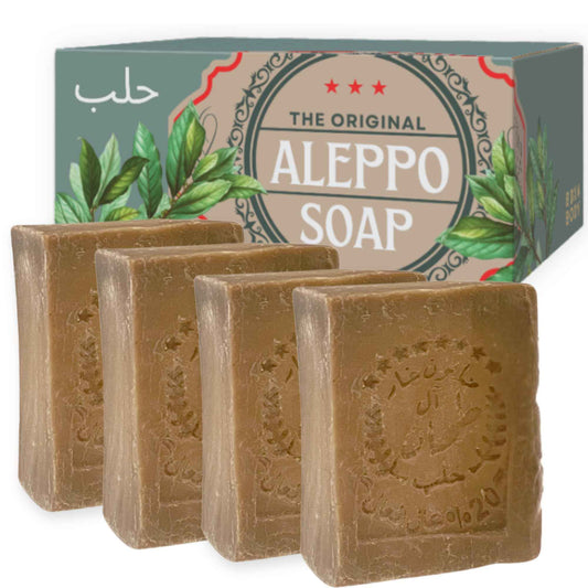Aleppo Soap Bar,%20 Laurel Oil%80 Virgin Olive Oil, Natural Handmade, Crafted using the Original Ancient Recipe, Gentle for Face, Body, Hair (7oz Each (Pack of 4))