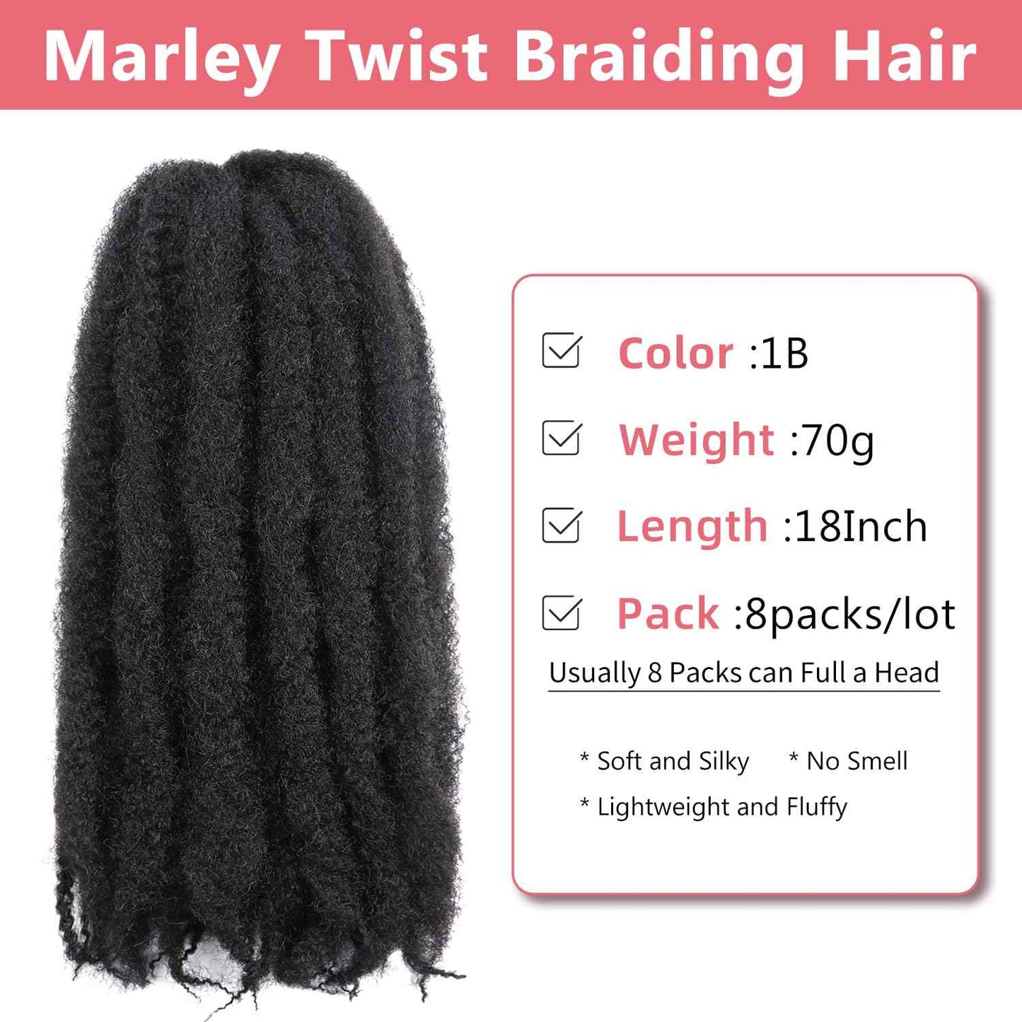 Marley Twist Braiding Hair-18Inch 8packs Cuban Twist Hair Soft Marley Hair for Black Women (1B, 18 Inch (Pack of 8))