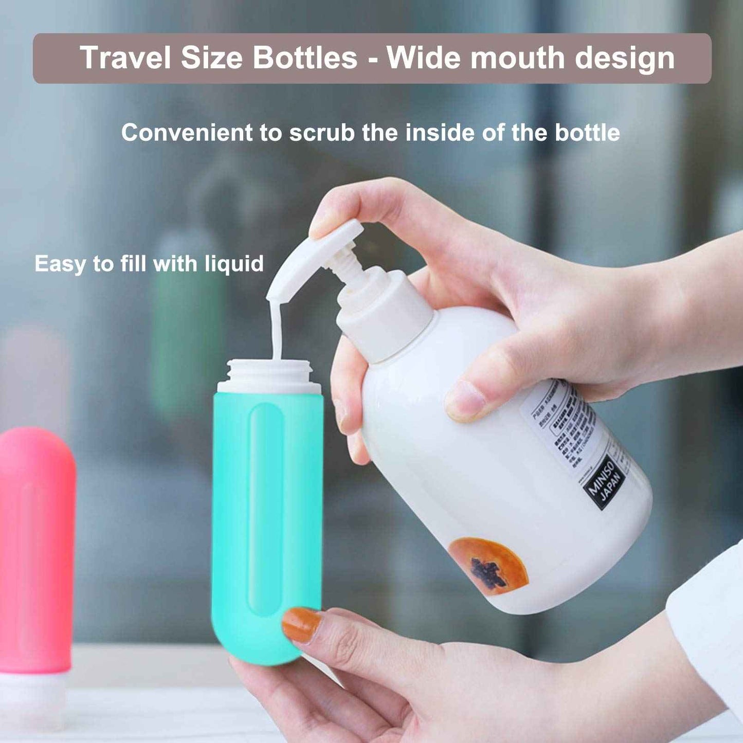 Travel Bottles for toiletries, Tsa Approved 3oz Travel Size Containers BPA Free Leak Proof Refillable Liquid Silicone Squeezable Travel Accessories for Shampoo Conditioner Lotion (4 Bottles + 2 Jars）