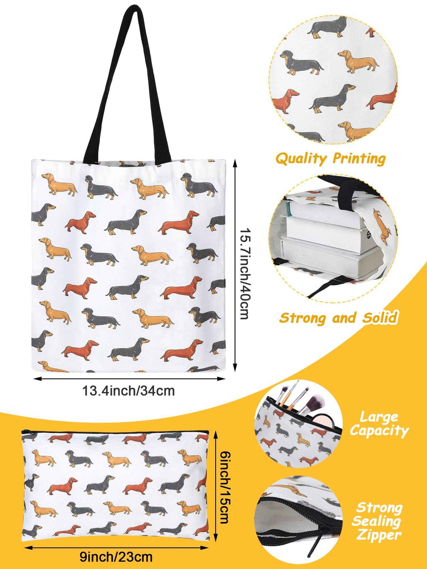 Abbylike Dachshund Gifts for Women Weiner Dog Tote Bag Cosmetic Bag Cup Keychain and Socks for Dachshund Dog Lover Mom