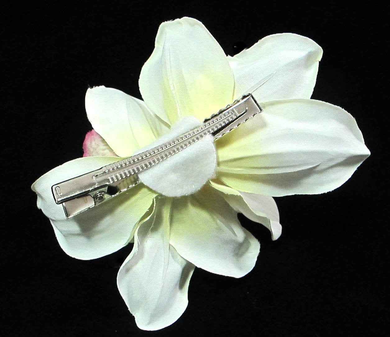 Ivory Cream and Fuchsia Cymbidium Orchid Flower Hair Clip