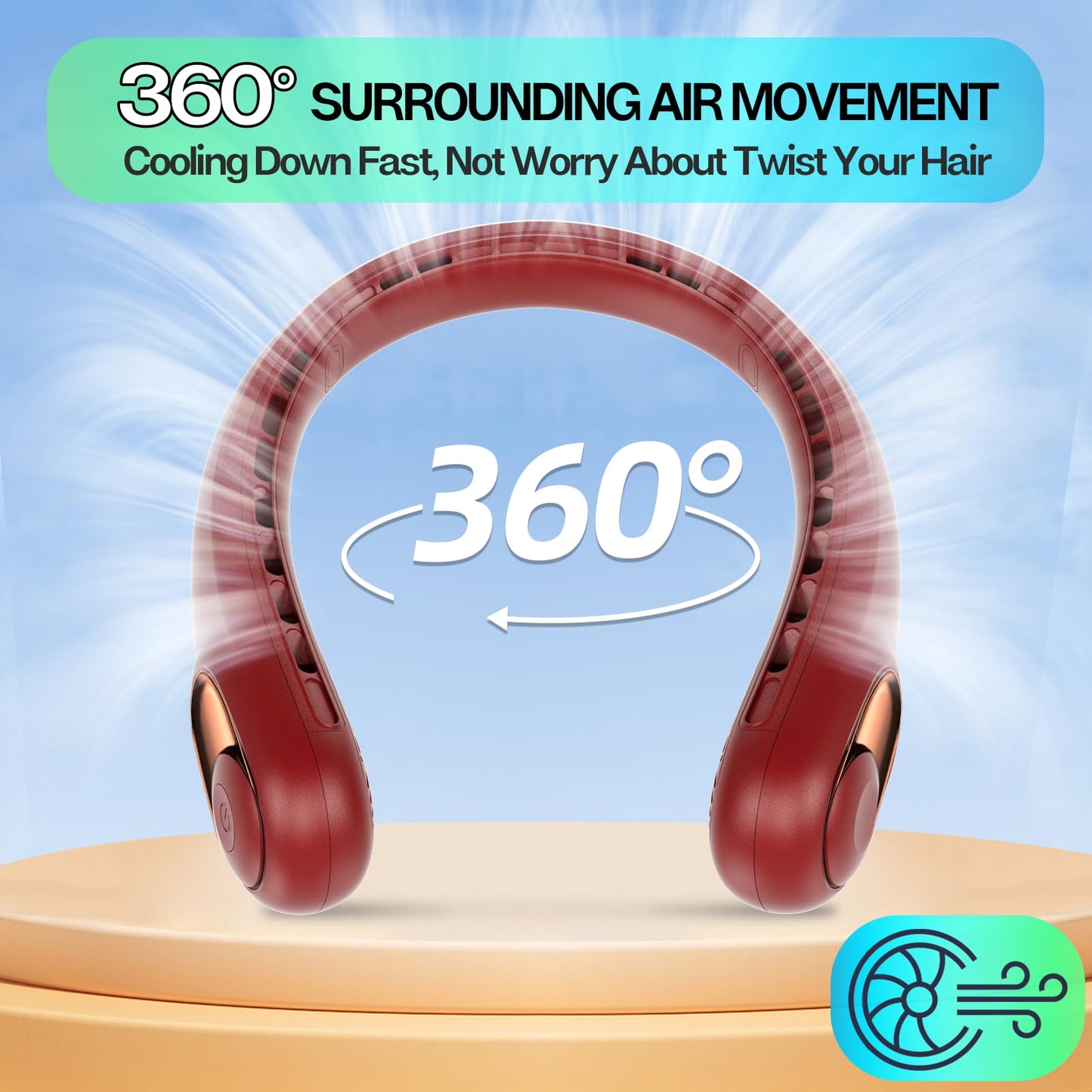 KIDEE Portable Neck Fan, Personal Bladeless Neck Fans 4000mAh, Upgrade 360° Airflow, 3 Speeds, USB Wearable Hands Free Fan Rechargeable, Battery Operated Cooling Fan for Indoor Outdoor Travel