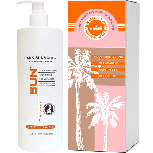 Sun Laboratories By Giesee Dark Sunsation Self Tanning Lotion 32 oz - Ultra Dark, Long Lasting, Fragrance Free Sunless Tanner for Men, Women - Organic, Non-Toxic, Natural Bronzer Self Tanner