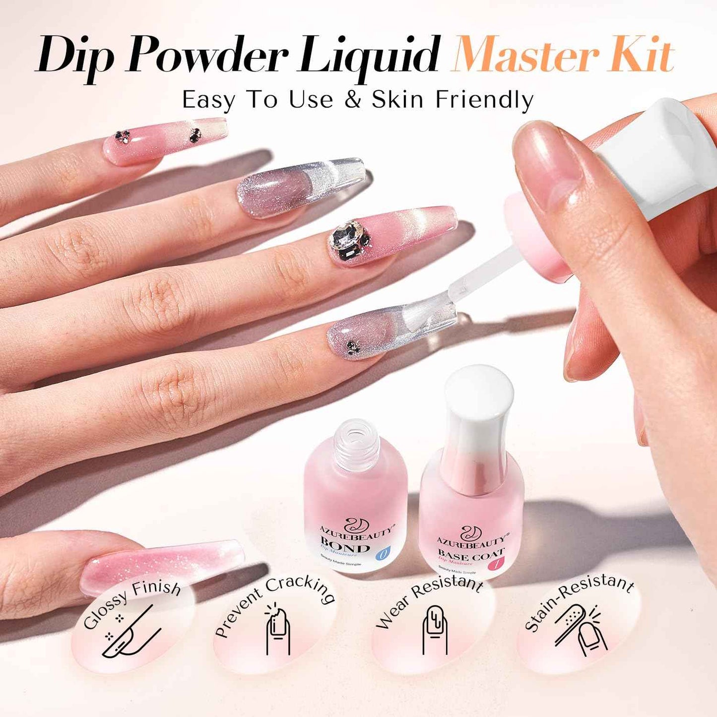 AZUREBEAUTY Dip Powder Liquid Set - 8Pcs 15ml/0.5oz Upgraded Bond, Base Coat, Activator & Top Coat | DIY Home Salon Necessary Tools