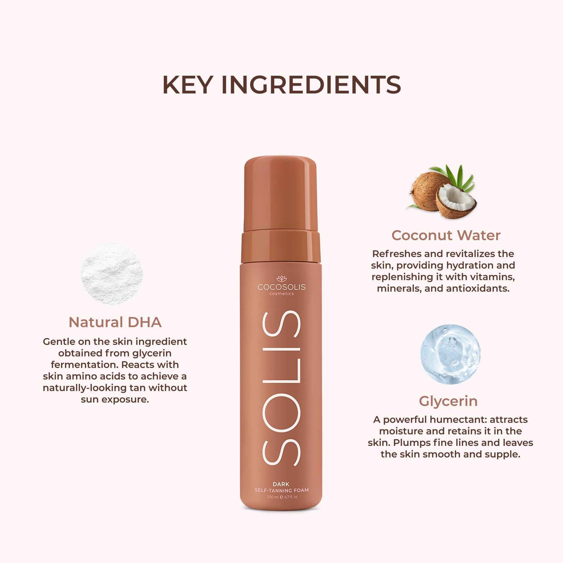 COCOSOLIS - SOLIS | Dark Self Tanner | Self Tan For Face & Body | Tanning Mousse For a Rich, Natural and long-lasting tan | Organic Self Tanner - Plant-Based DHA (200 ml)