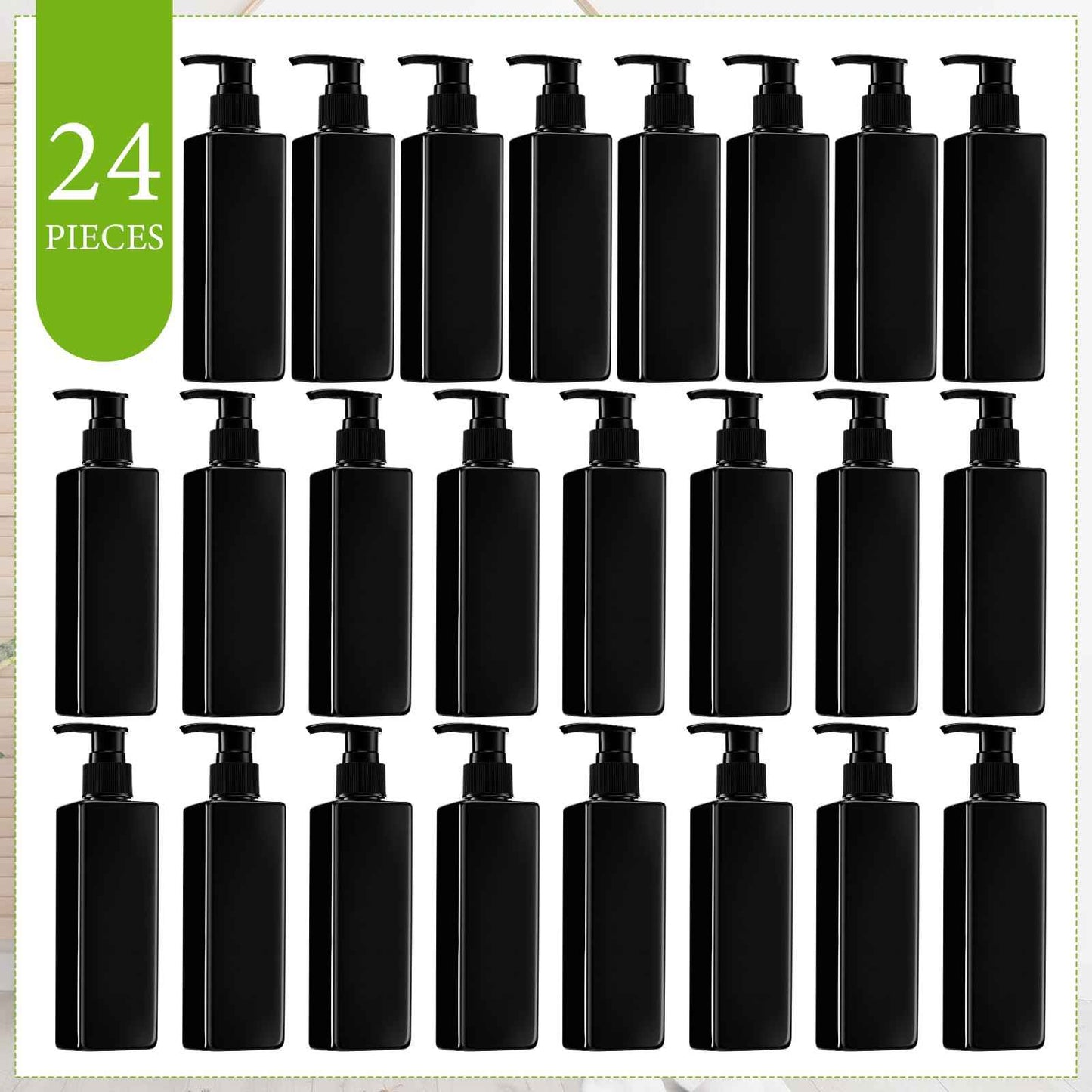 Chunful 24 Pcs Soap Dispensers Plastic Pump Bottles 8.5 oz Refillable Dishwashing Liquid Dispenser with Pump Leakproof Empty Lotion Shampoo Bottles Containers (Black)