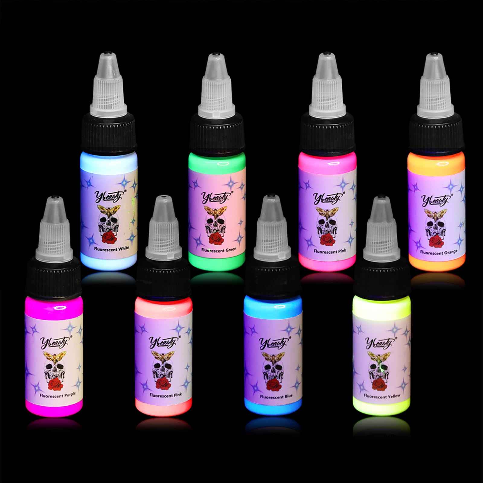 Tattoo Ink Set - Tattoo Inks Pigment Kit, 8 Color 1/2oz 15ml/Bottle Professional Tattoo Fluorescent Ink & Tattoo Equipment for Halloween Supplies (1/2 oz(15ml), 8Color)