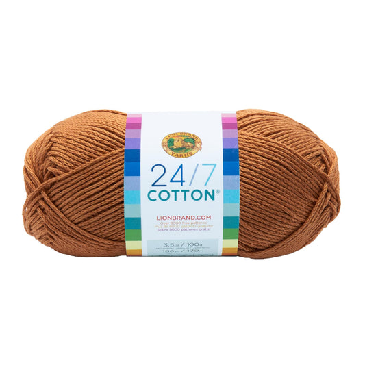 Lion Brand 24/7 Cotton Yarn, Lightweight Yarn for Knitting, Crocheting, and Crafts, Camel, 1 Pack