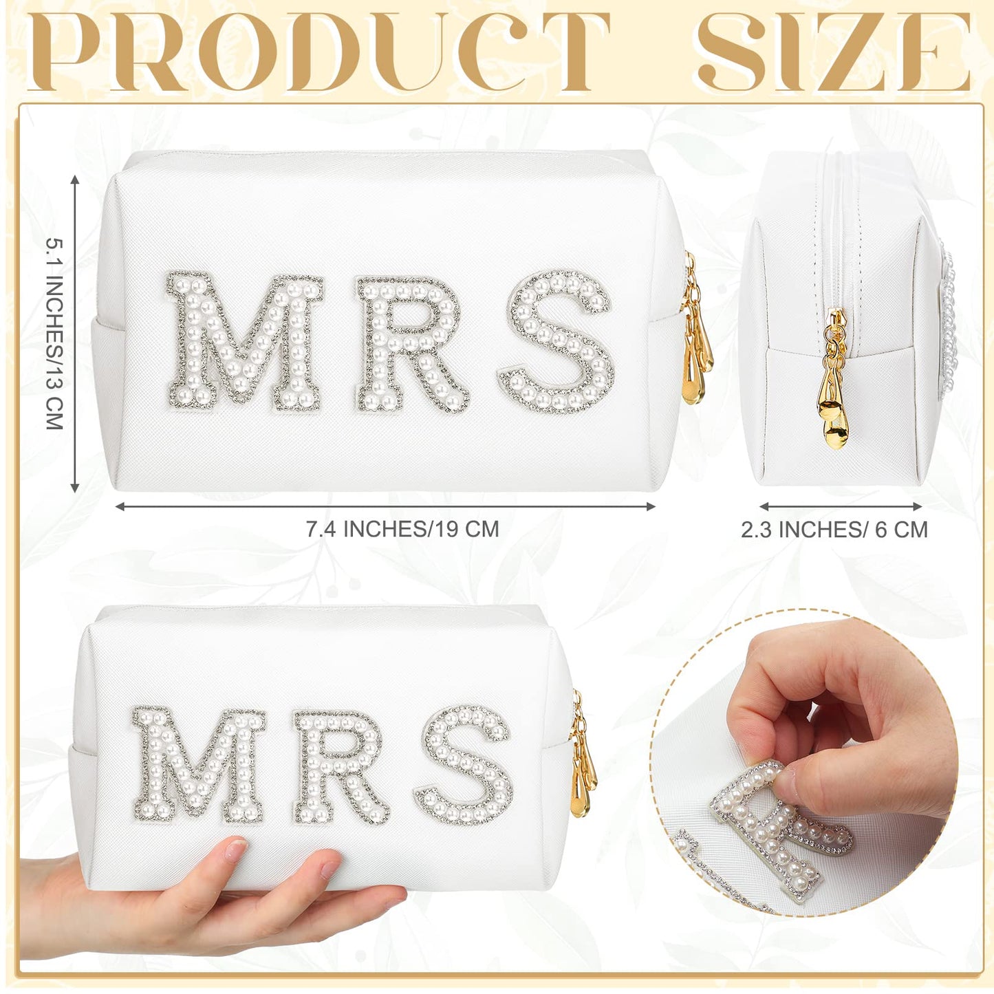 Xtinmee Personalized Initial Wedding Bride Slippers MRS Pearl Letter Makeup Bag Bridal Shower Gifts for Wedding Day (D)